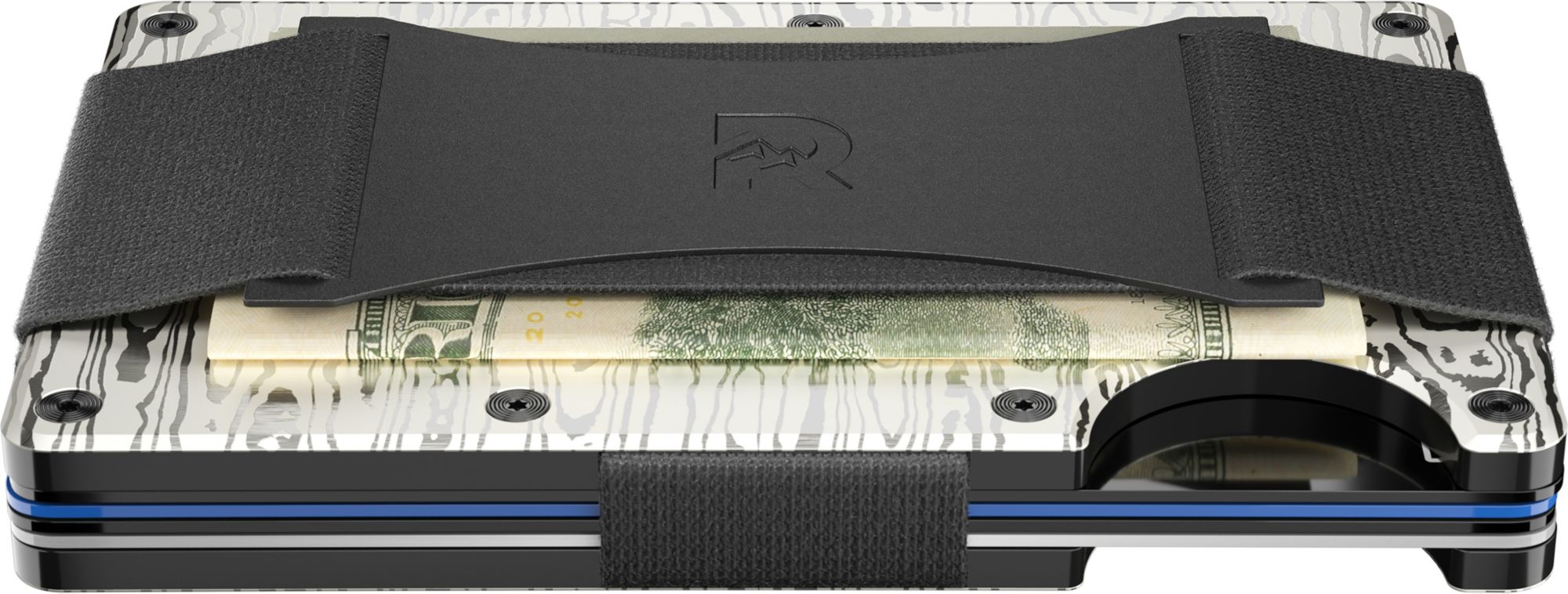 Ridge Wallet Silver Damascus Wallet with Cash Strap and Money Clip product image