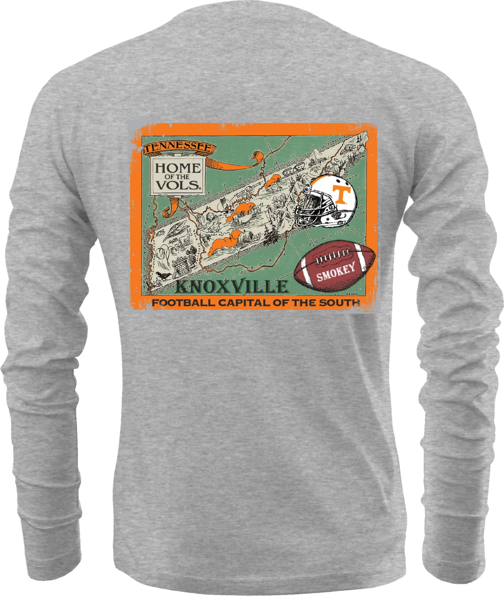 New World Graphics Men's Tennessee Volunteers Grey Vintage Map Long Sleeve T-Shirt