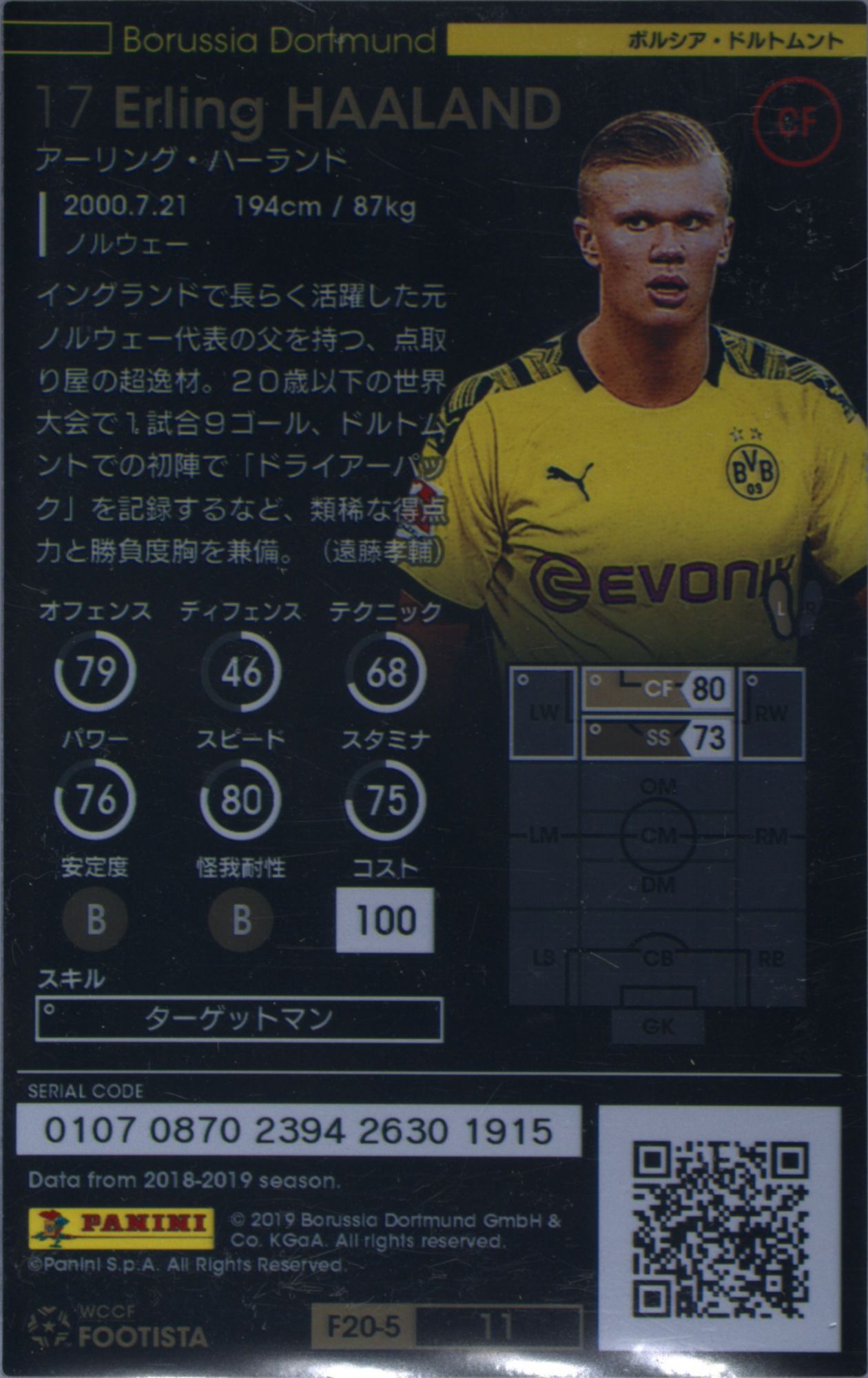 2019 Panini Wccf Footista F20-5 11 Erling Haaland PSA 10 product image