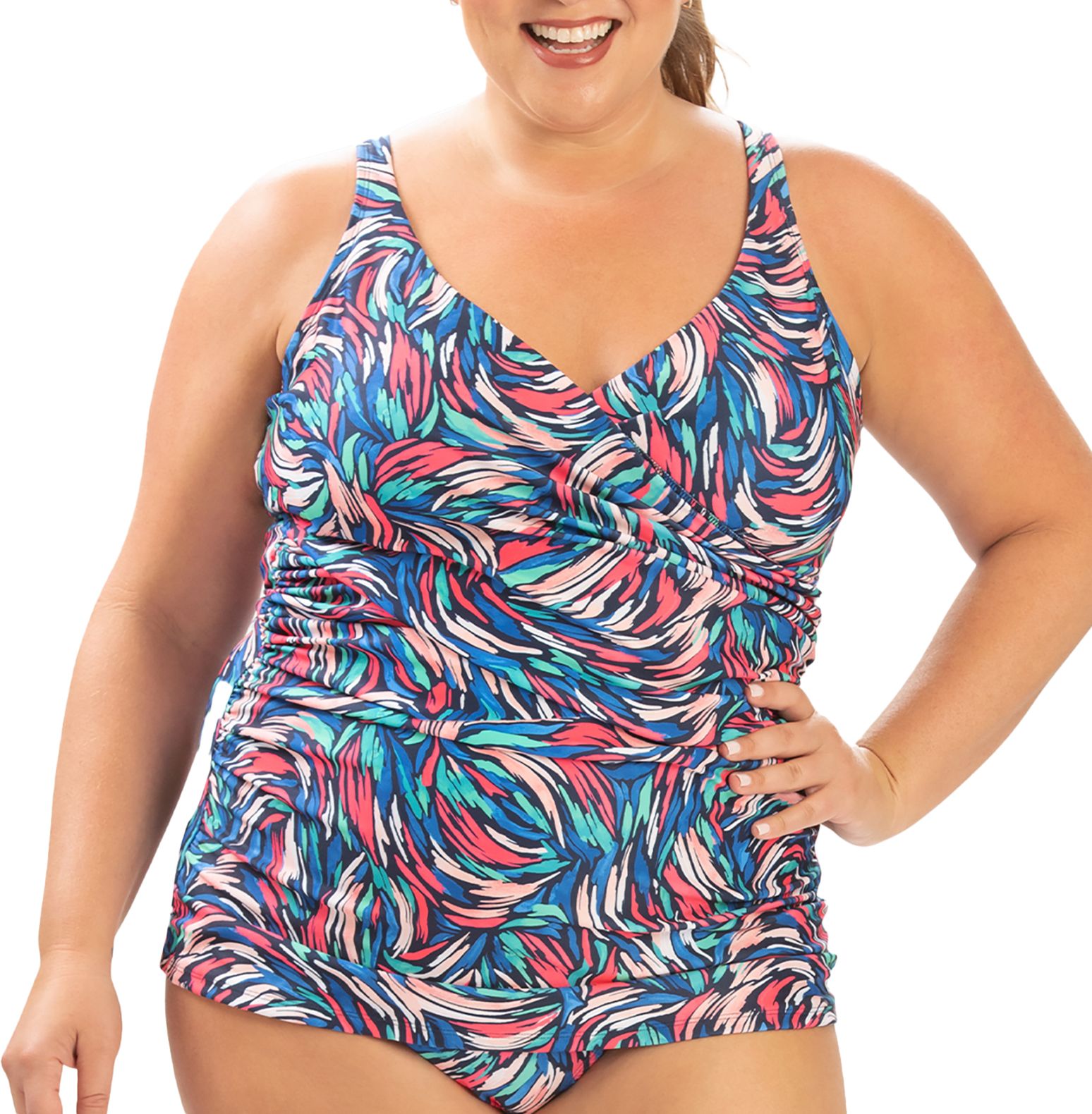 Dolfin Women's Printed Wrap Front Tankini Swim Top product image