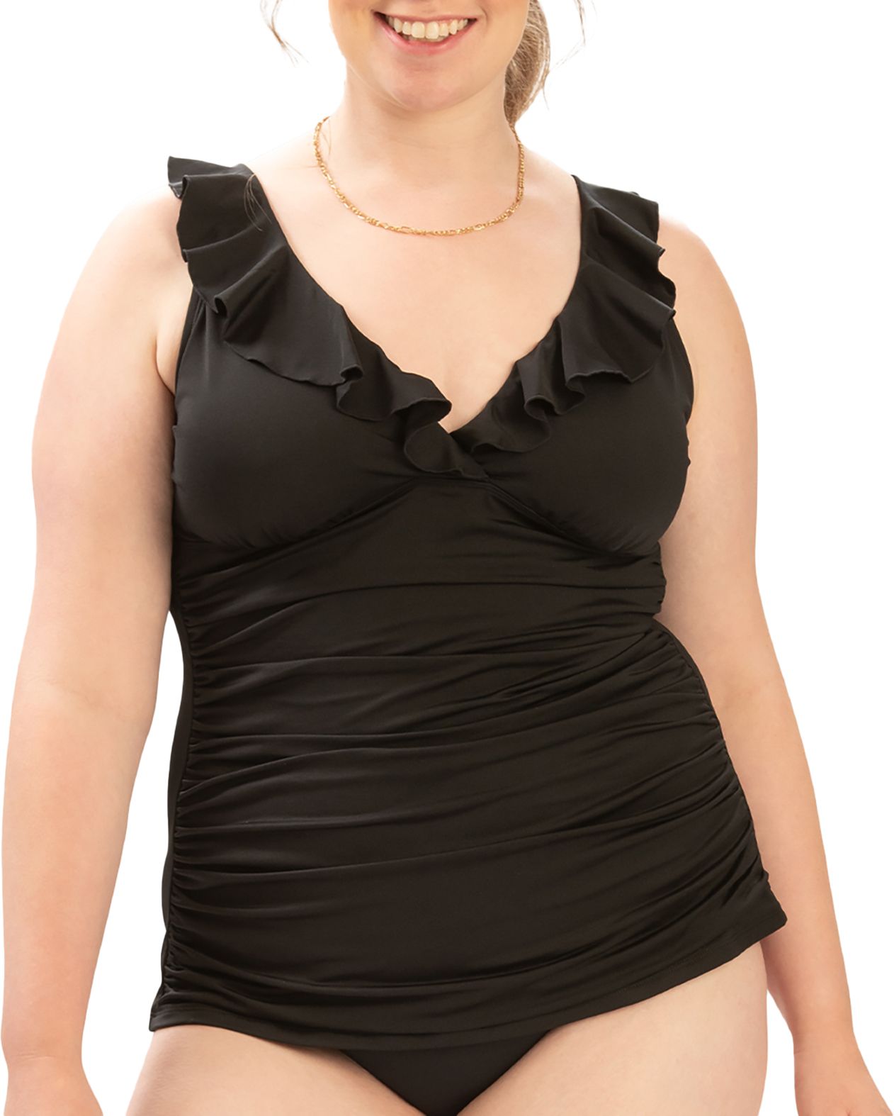 Dolfin Women's Solid Ruffle Tankini Swim Top product image