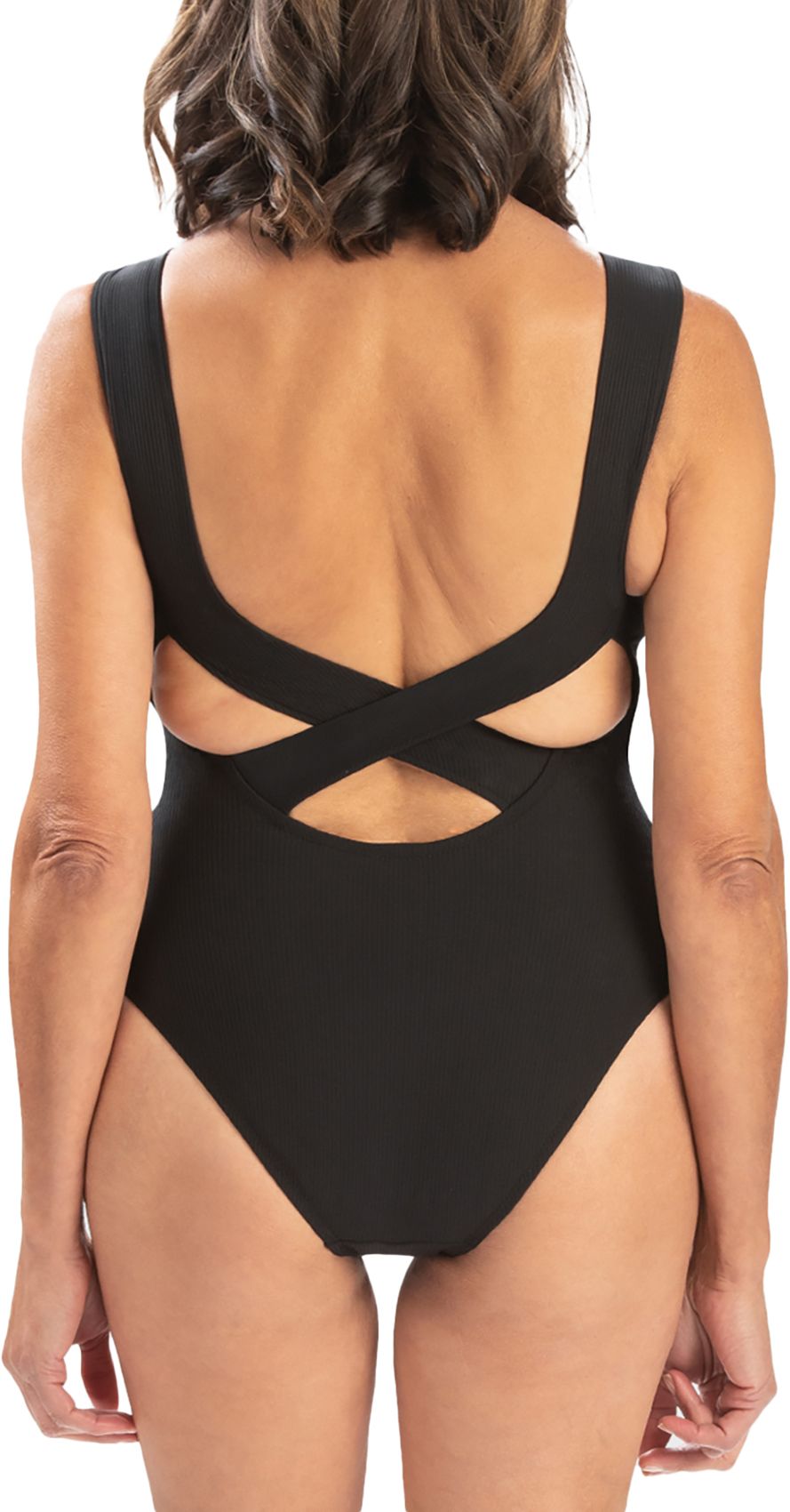 Dolfin Women's Solid V-neck Rib One-Piece Swimsuit