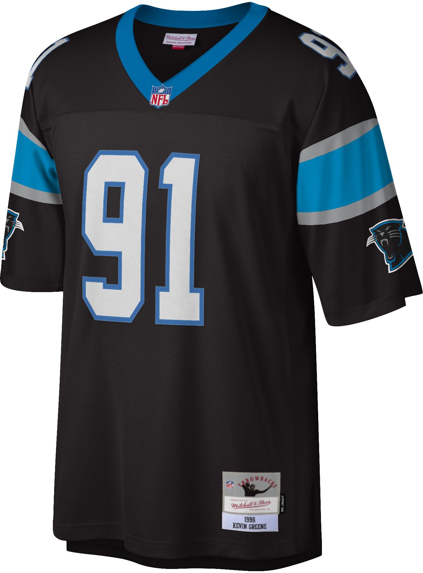 Mitchell & Ness Men's Carolina Panthers Kevin Greene #91 1996 Black Throwback Jersey