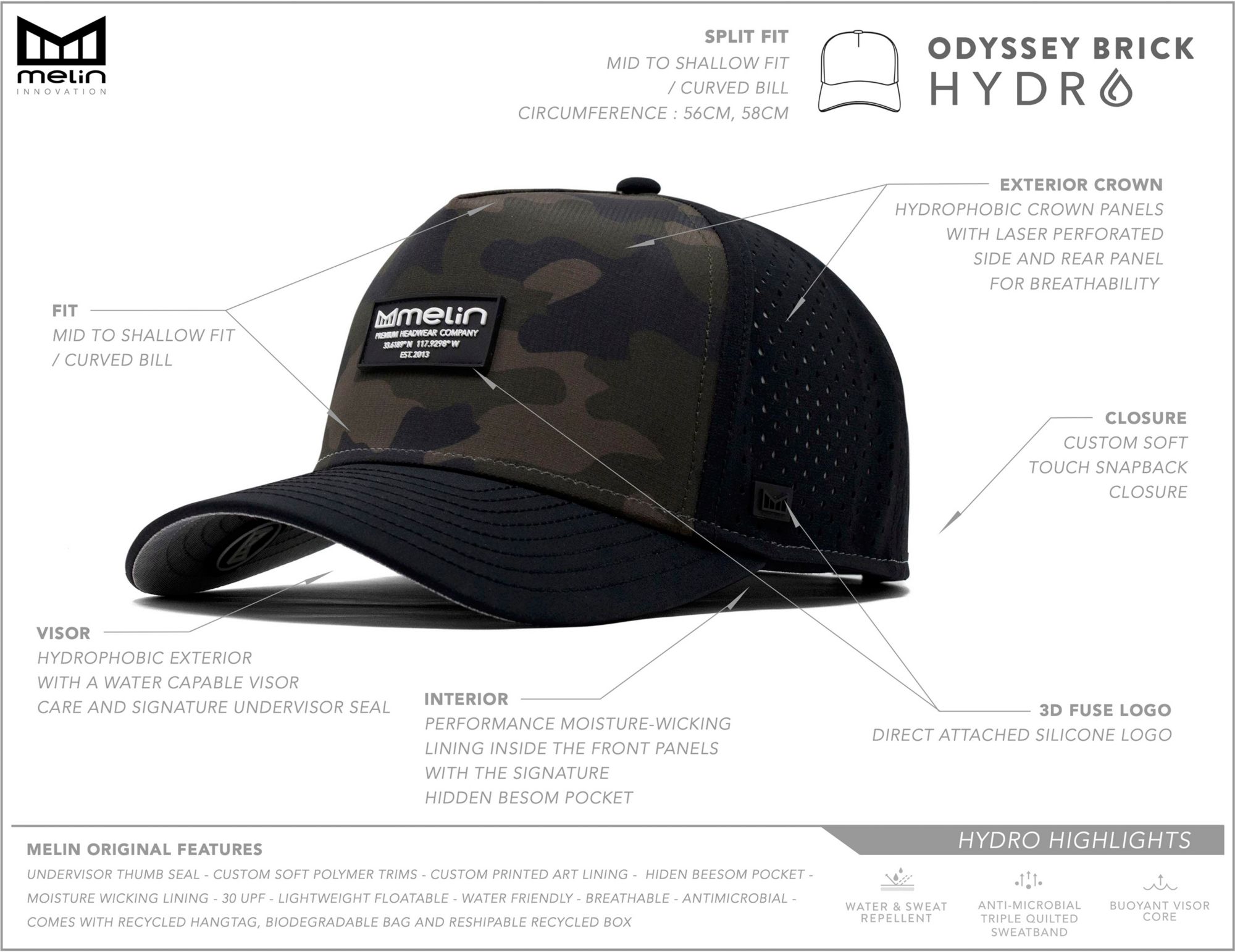 melin Odysea Stacked Hydro Performance Snapback Hat product image
