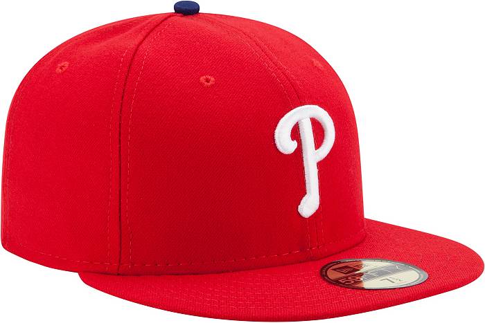 New Era Philadelphia Phillies Red Side Patch 59FIFTY Fitted Hat, Red, POLYESTER, Size 7 5/8, Rally House