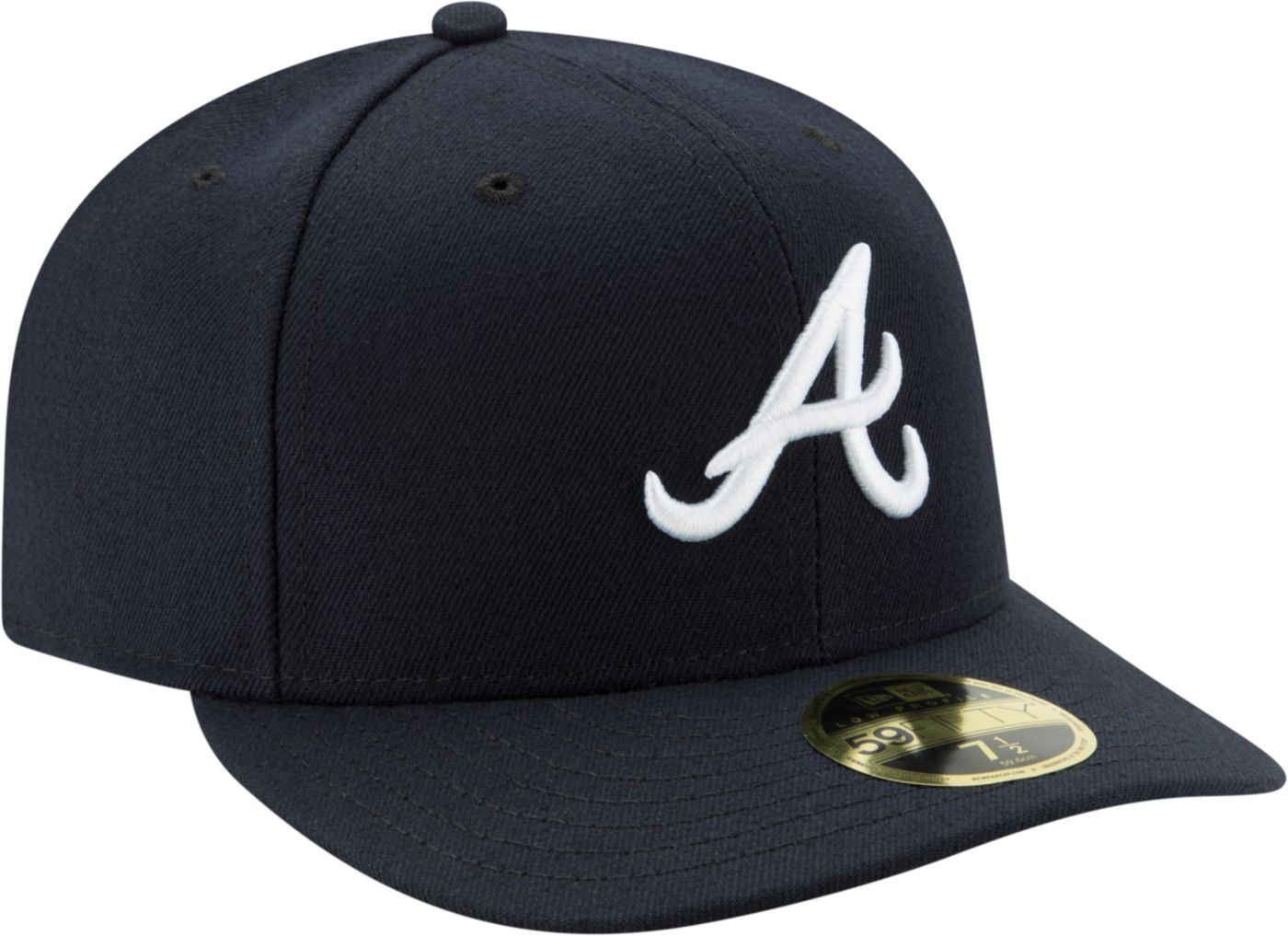 New Era Men s Atlanta Braves 59Fifty Road Navy Low Crown Fitted Hat Dick s Sporting Goods