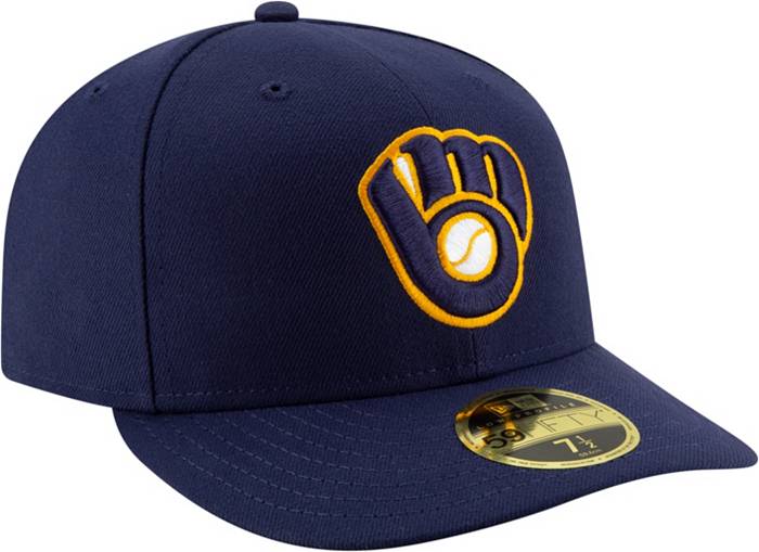  New Era Men's Milwaukee Brewers 59Fifty Alternate Navy Low  Crown Fitted Hat (7 : Sports & Outdoors
