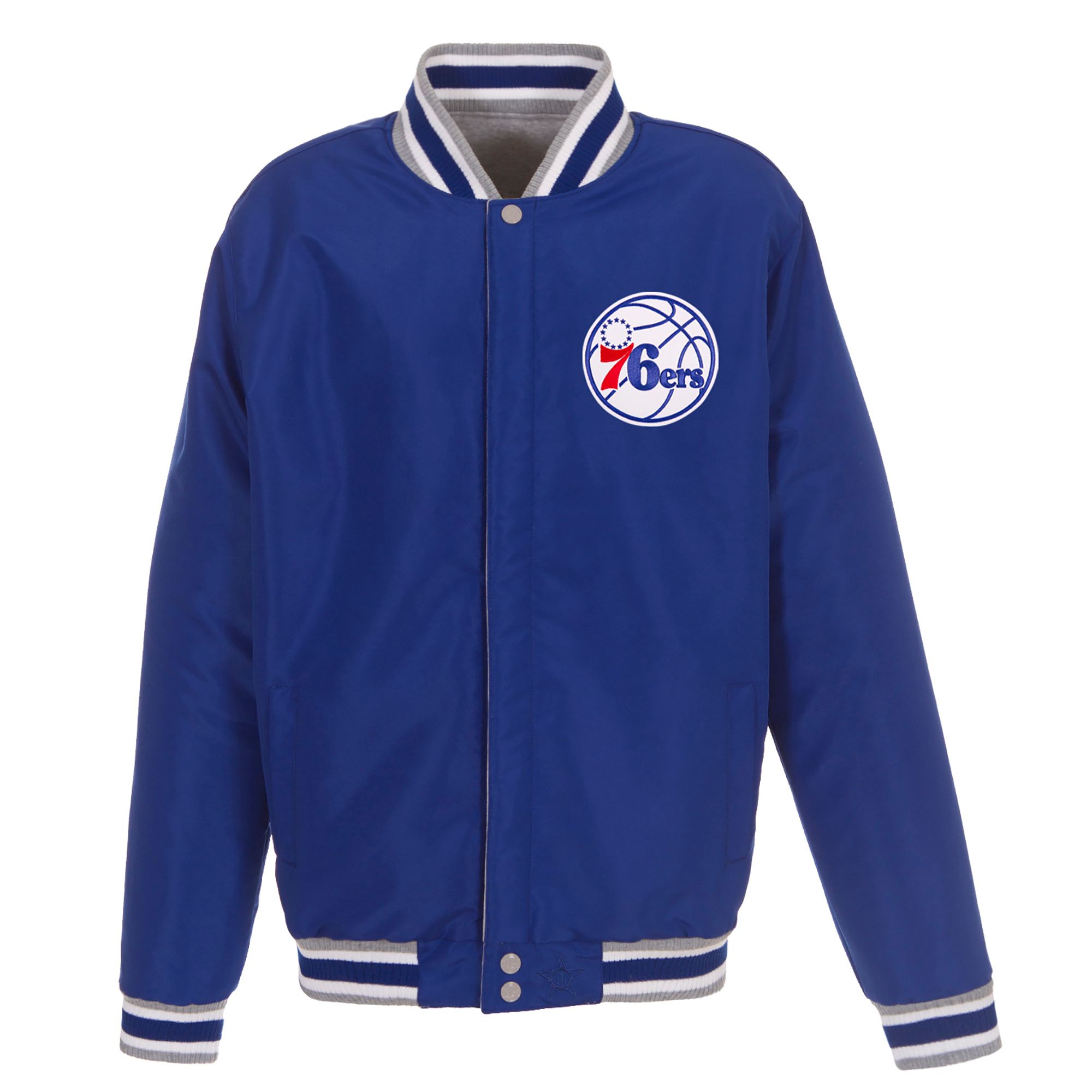 JH Design Men's Philadelphia 76ers Grey Reversible Fleece Jacket