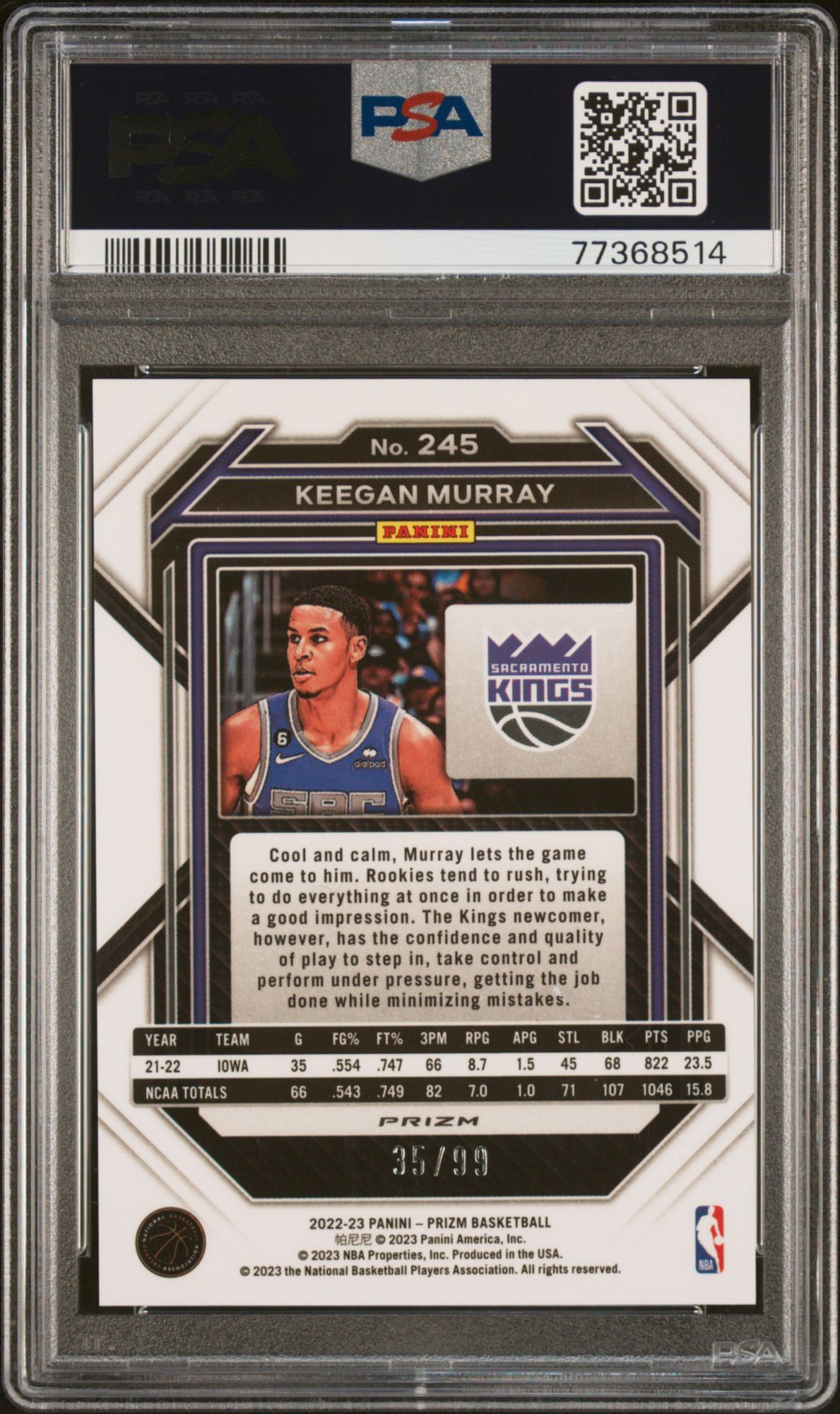 2022 Panini Prizm 245 Keegan Murray Purple Prizm PSA 10 | Dick's