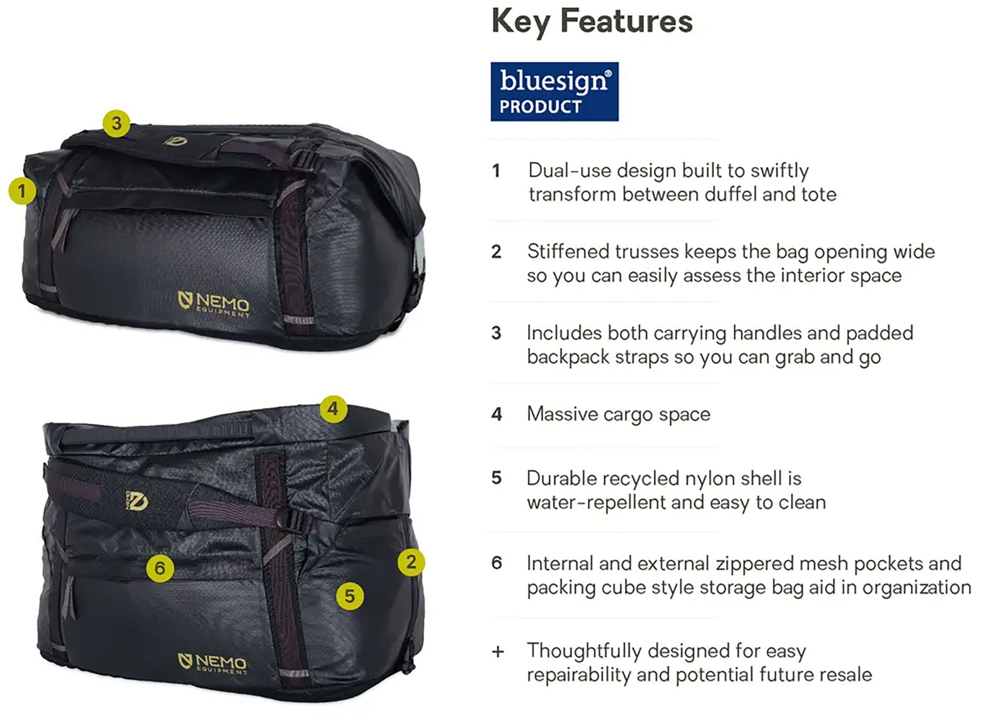 NEMO Double Haul 55L Convertible Duffel & Tote product image