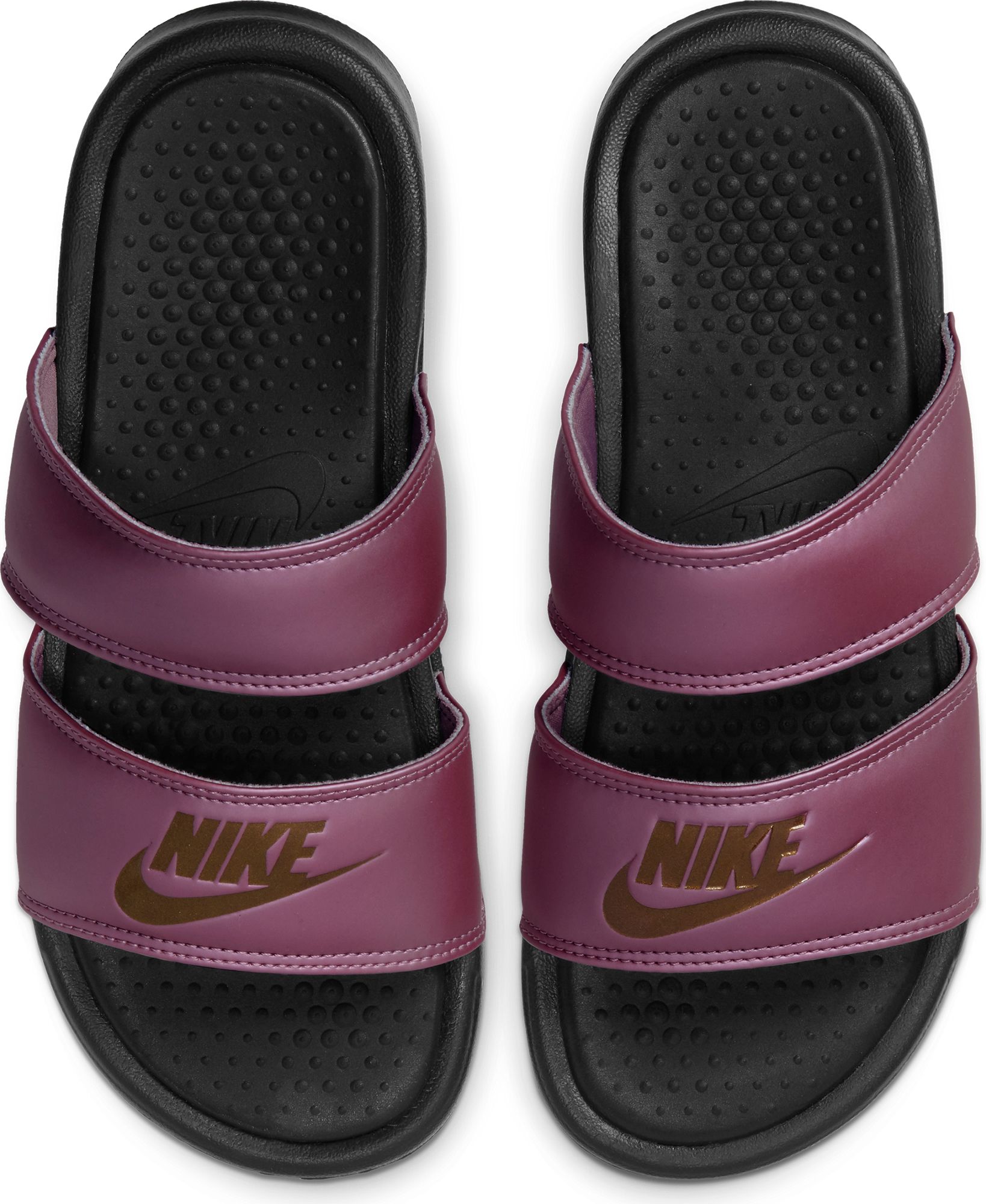 nike benassi slides purple and gold