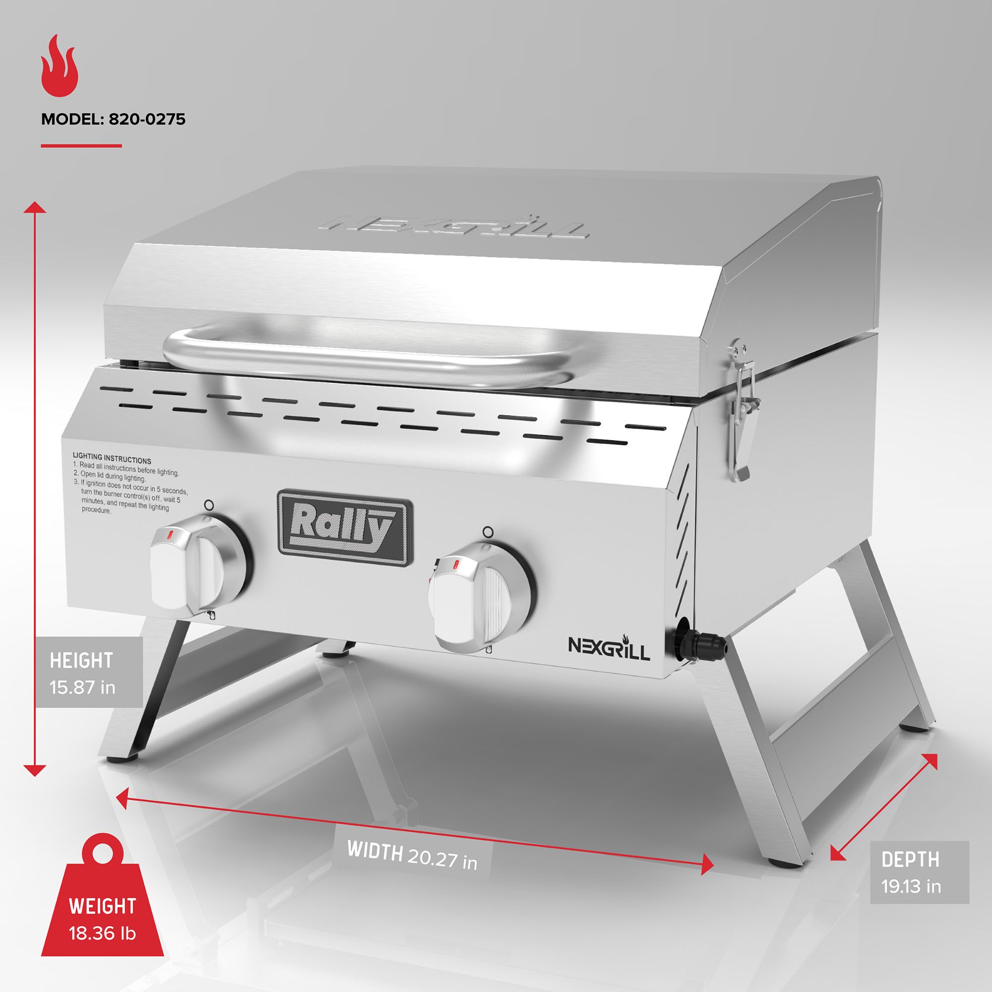 Nexgrill Rally 2-Burner Portable Gas Grill - Stainless Steel product image