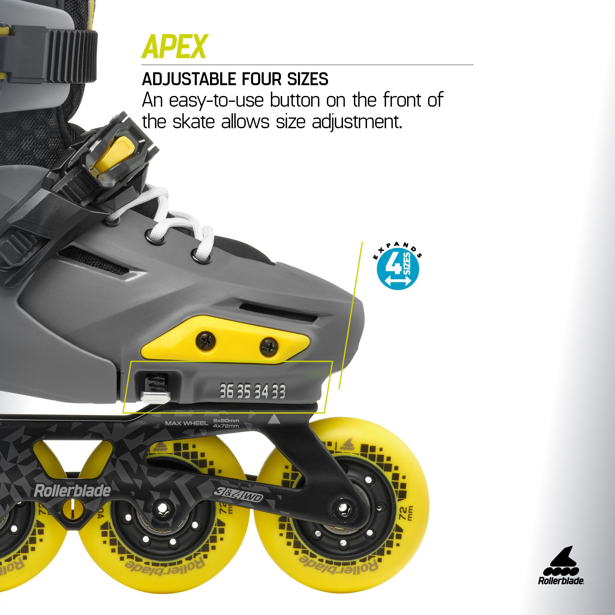 Rollerblade Kids' Apex Adjustable Inline Skates product image