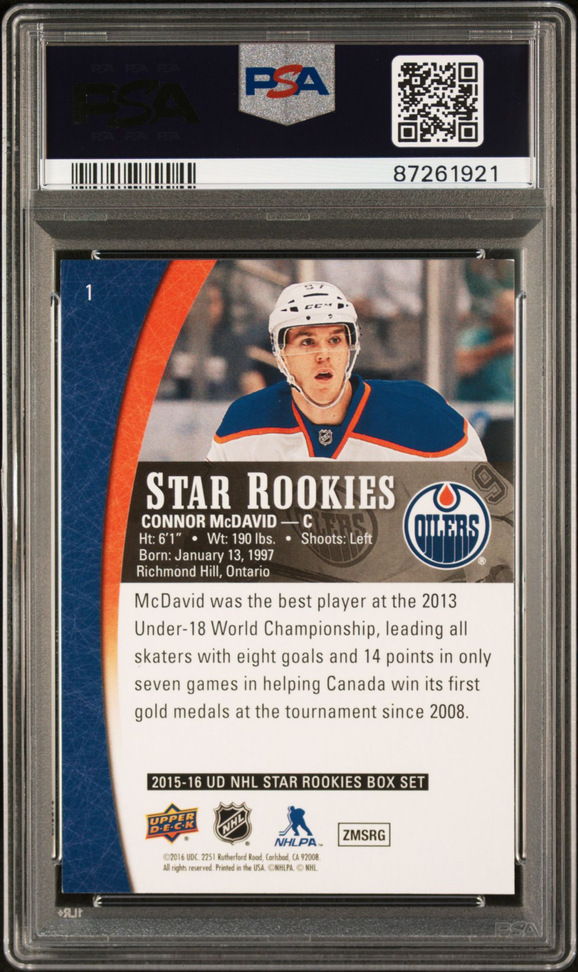 2015 Upper Deck Star Rookies 1 Connor Mcdavid PSA 10 product image