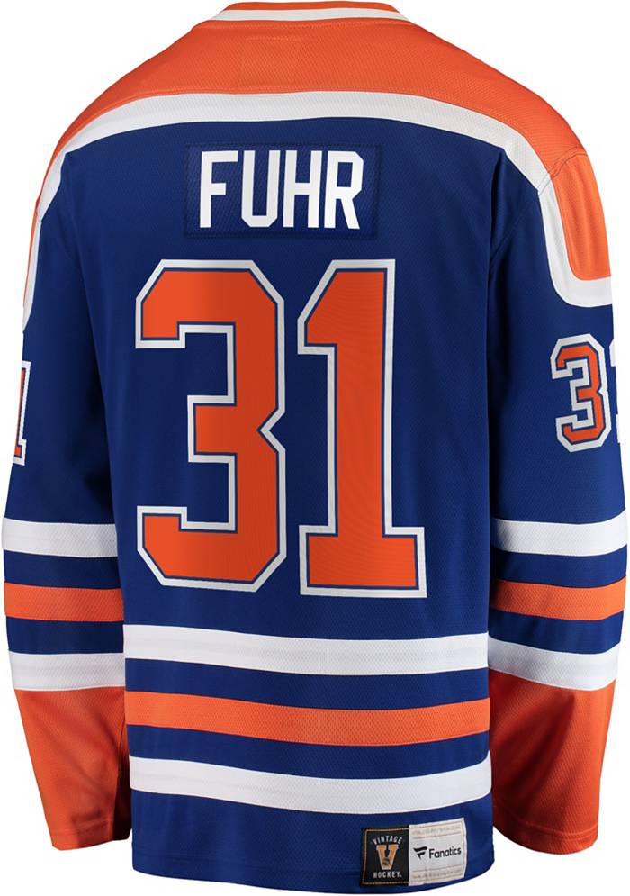 Fanatics NHL Edmonton Oilers Grant Fuhr #31 Breakaway Vintage Replica Jersey, Men's, Small, Blue