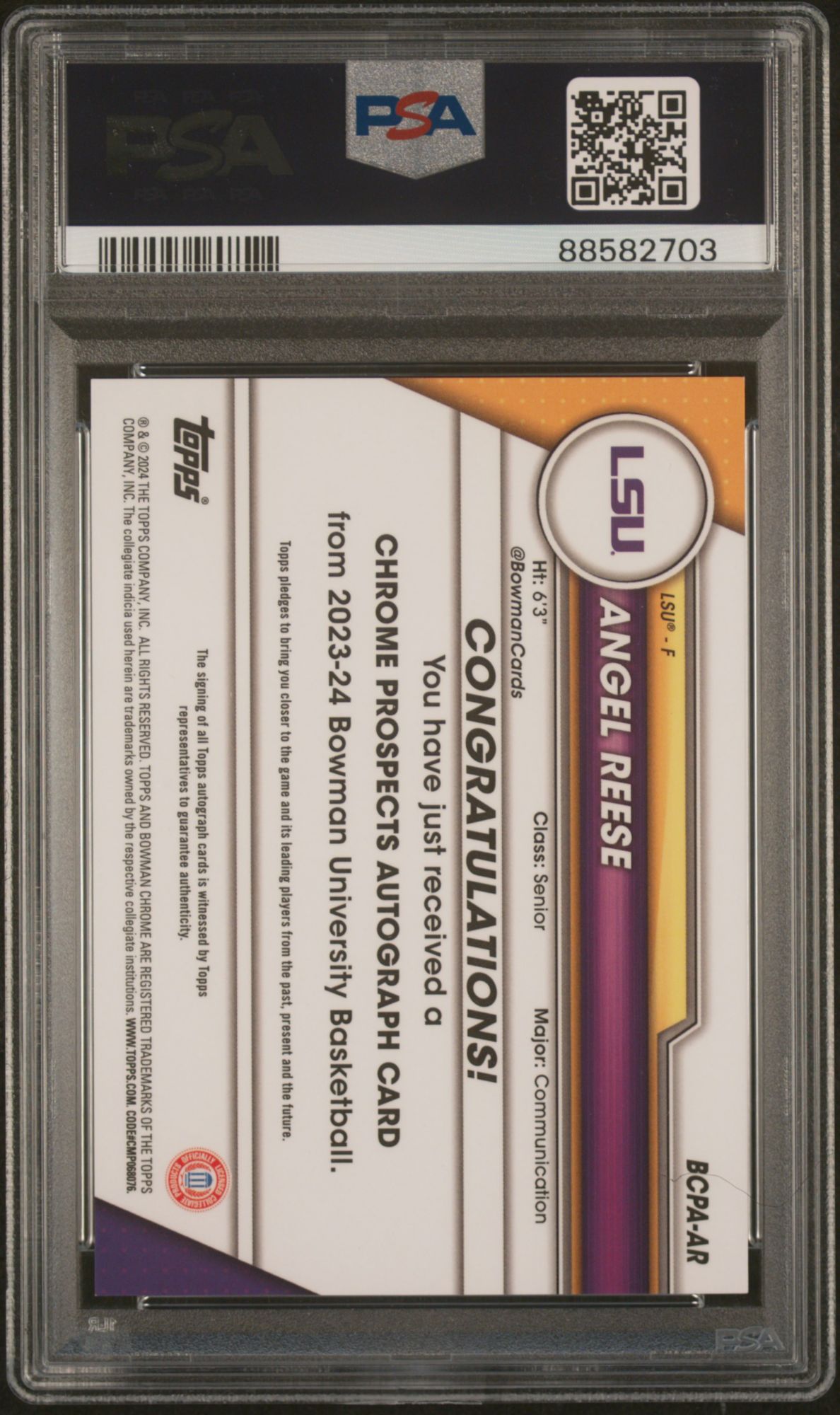 2023 Bowman University Chrome Bowman Chrome Prospects Autographs Ar Angel Reese PSA 10 product image