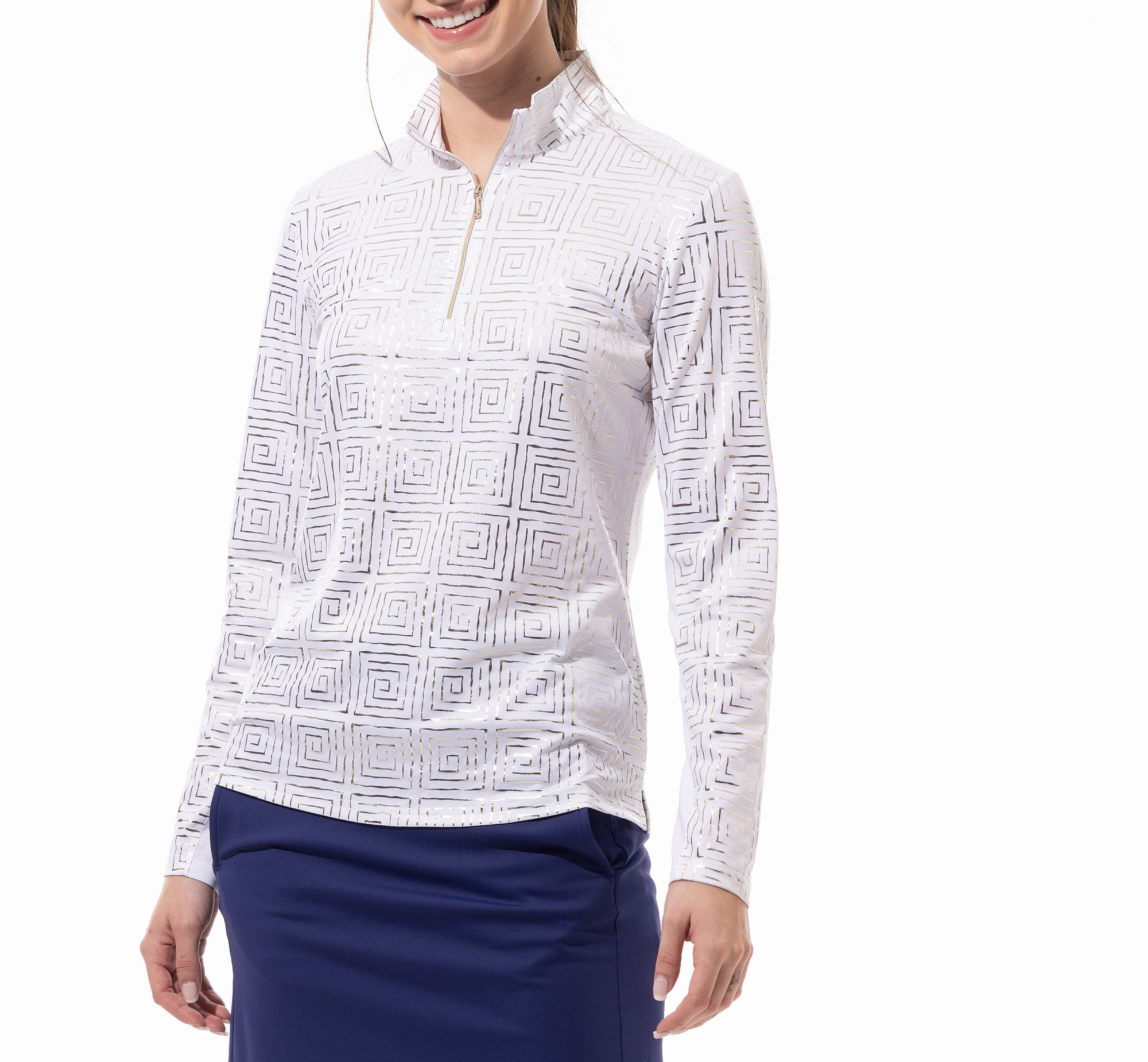 SanSoleil Women's Foil Print Mock Neck Golf Pullover product image