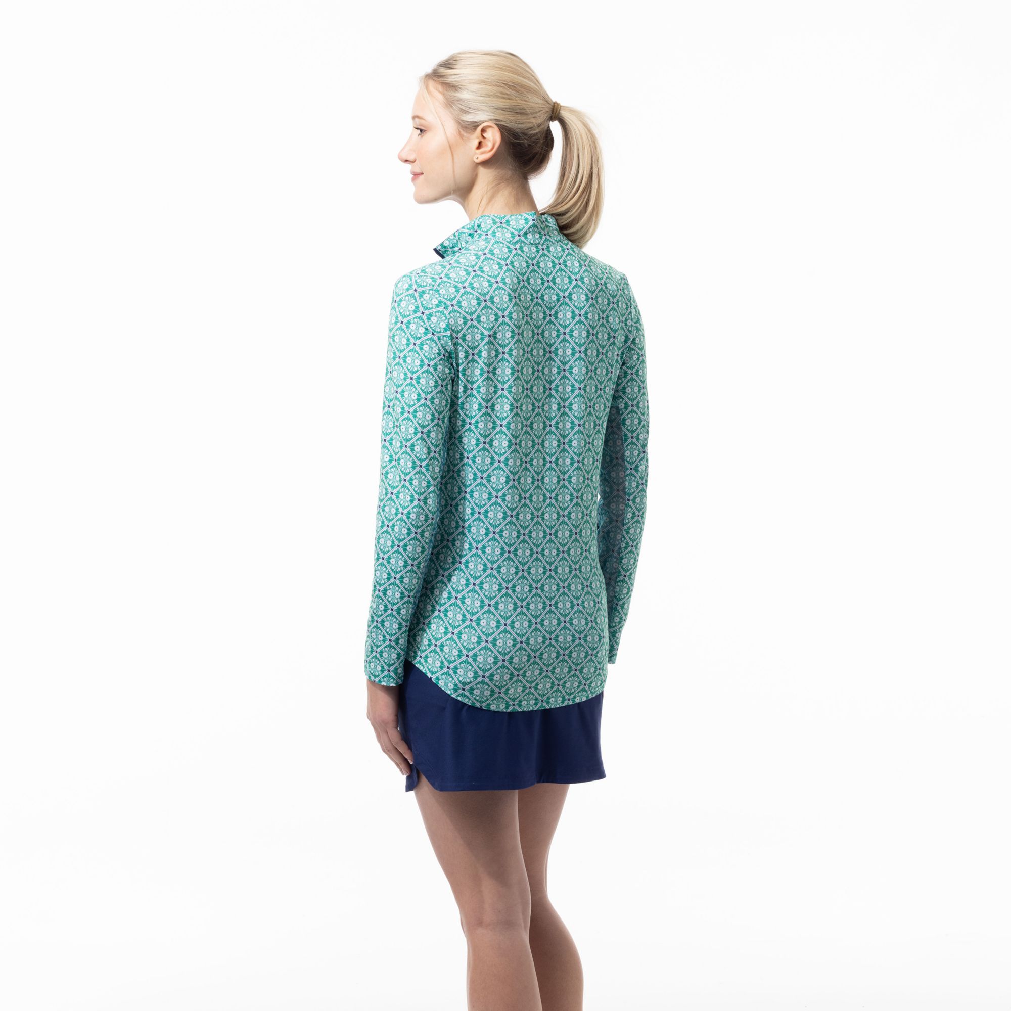SanSoleil Women's Sunglow Print Piping Long Sleeve Mock Neck Shirt product image