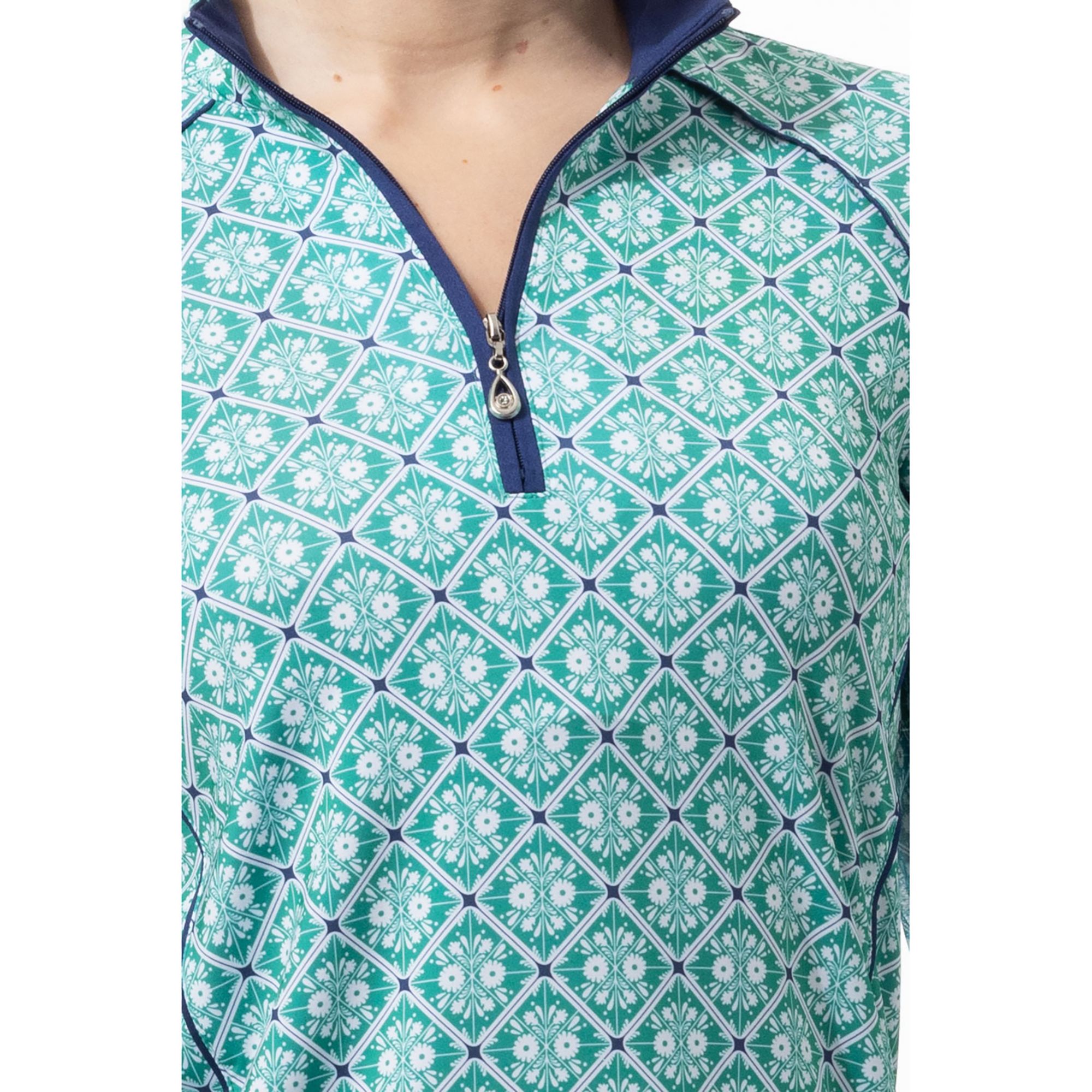 SanSoleil Women's Sunglow Print Piping Long Sleeve Mock Neck Shirt product image