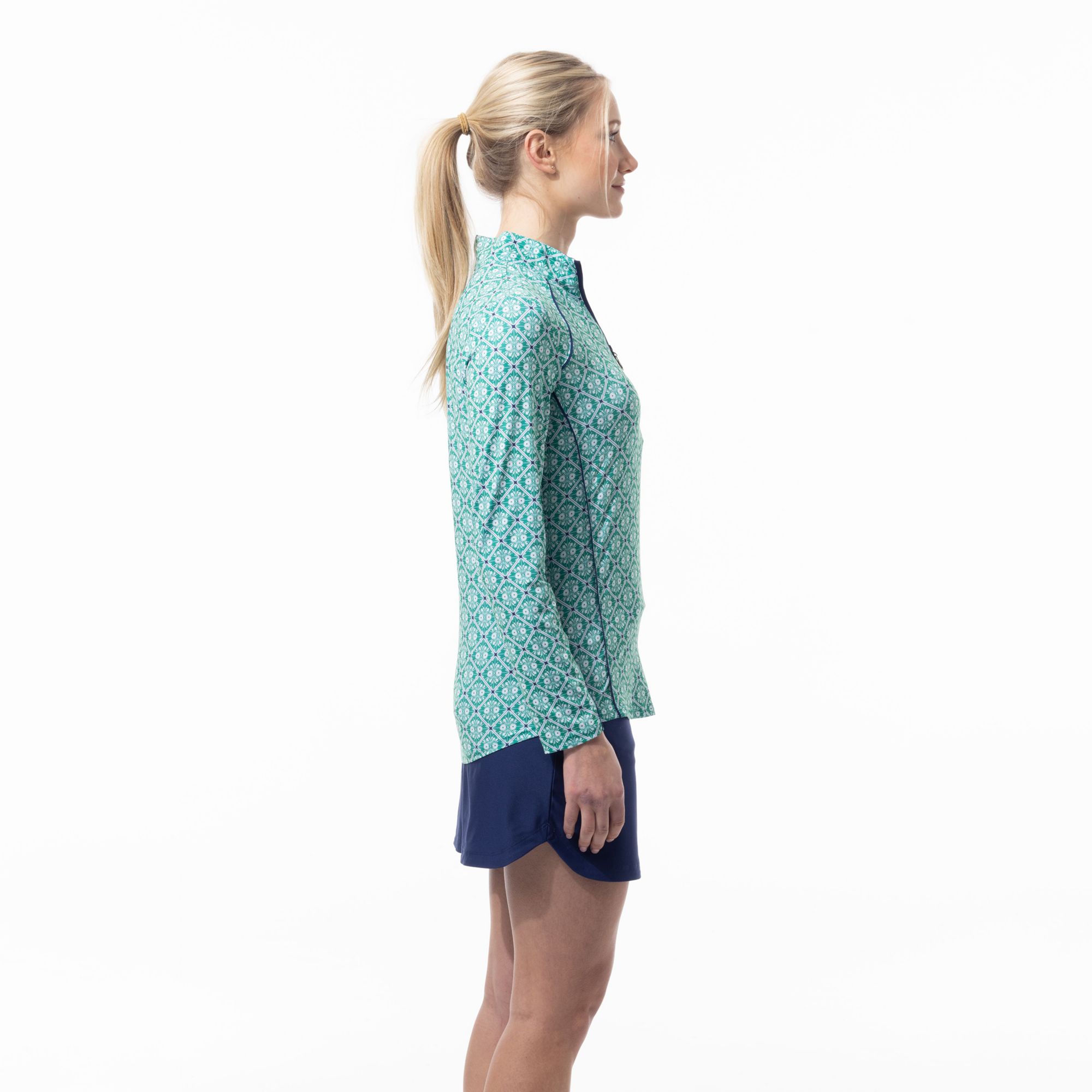 SanSoleil Women's Sunglow Print Piping Long Sleeve Mock Neck Shirt product image