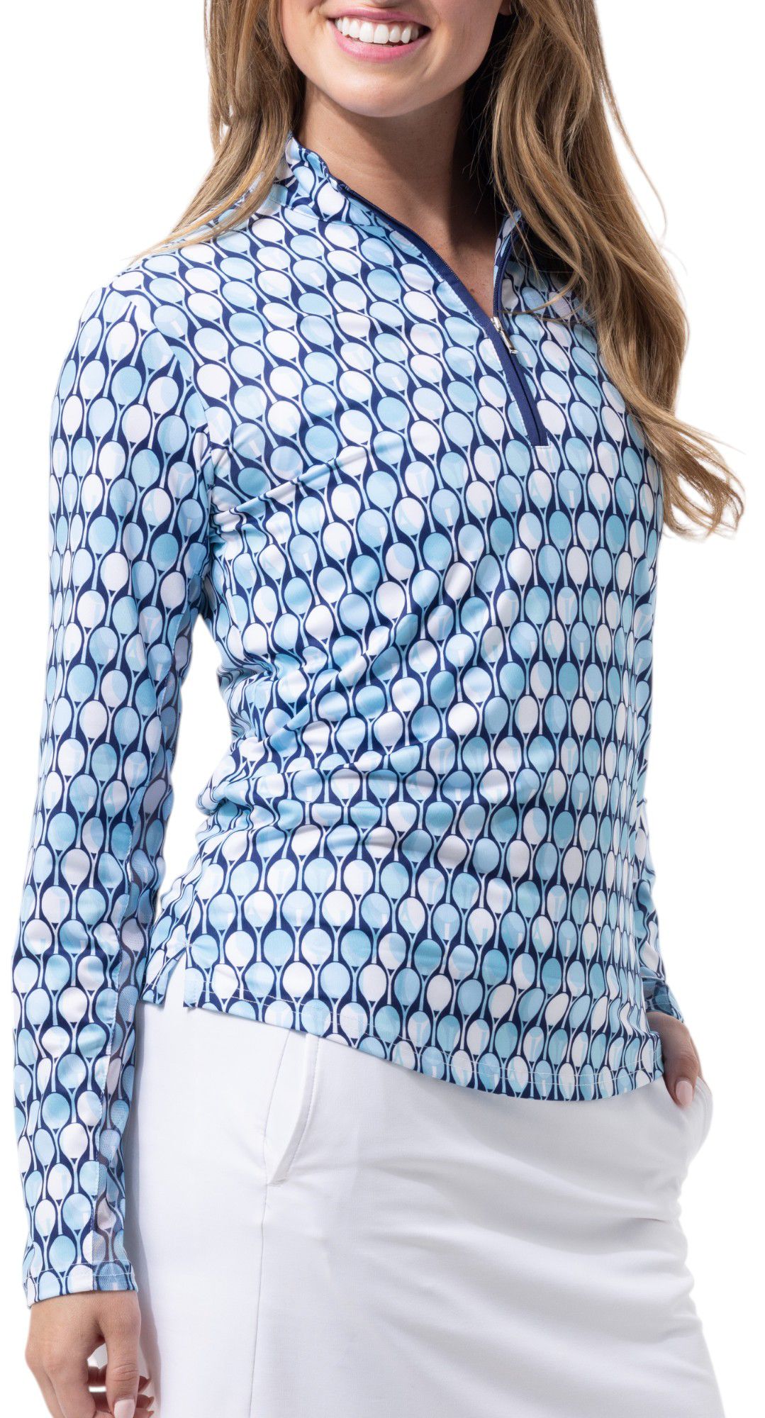 SanSoleil Women's Solcool Print Mock Neck Long Sleeve Golf Shirt product image