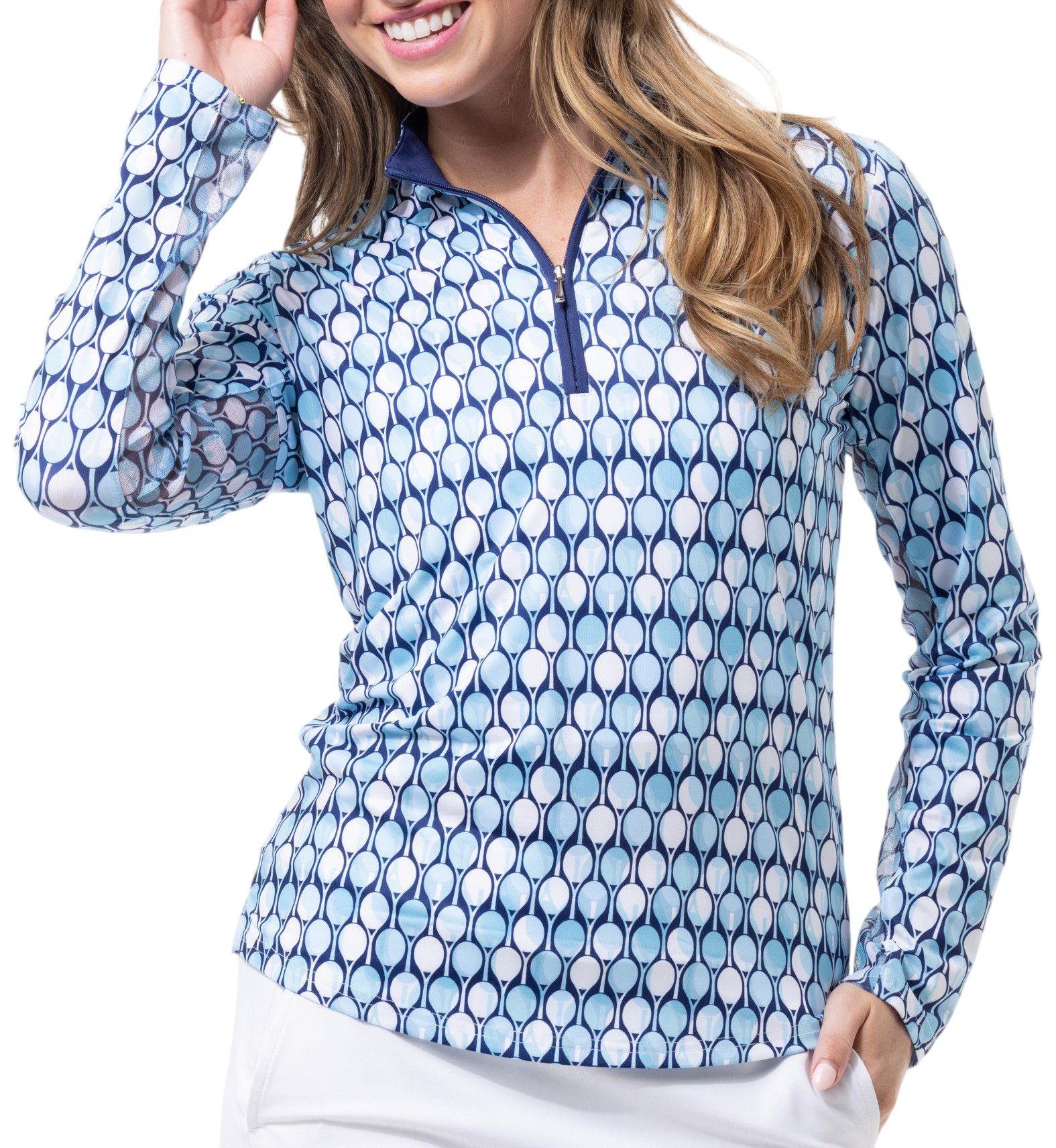 SanSoleil Women's Solcool Print Mock Neck Long Sleeve Golf Shirt product image