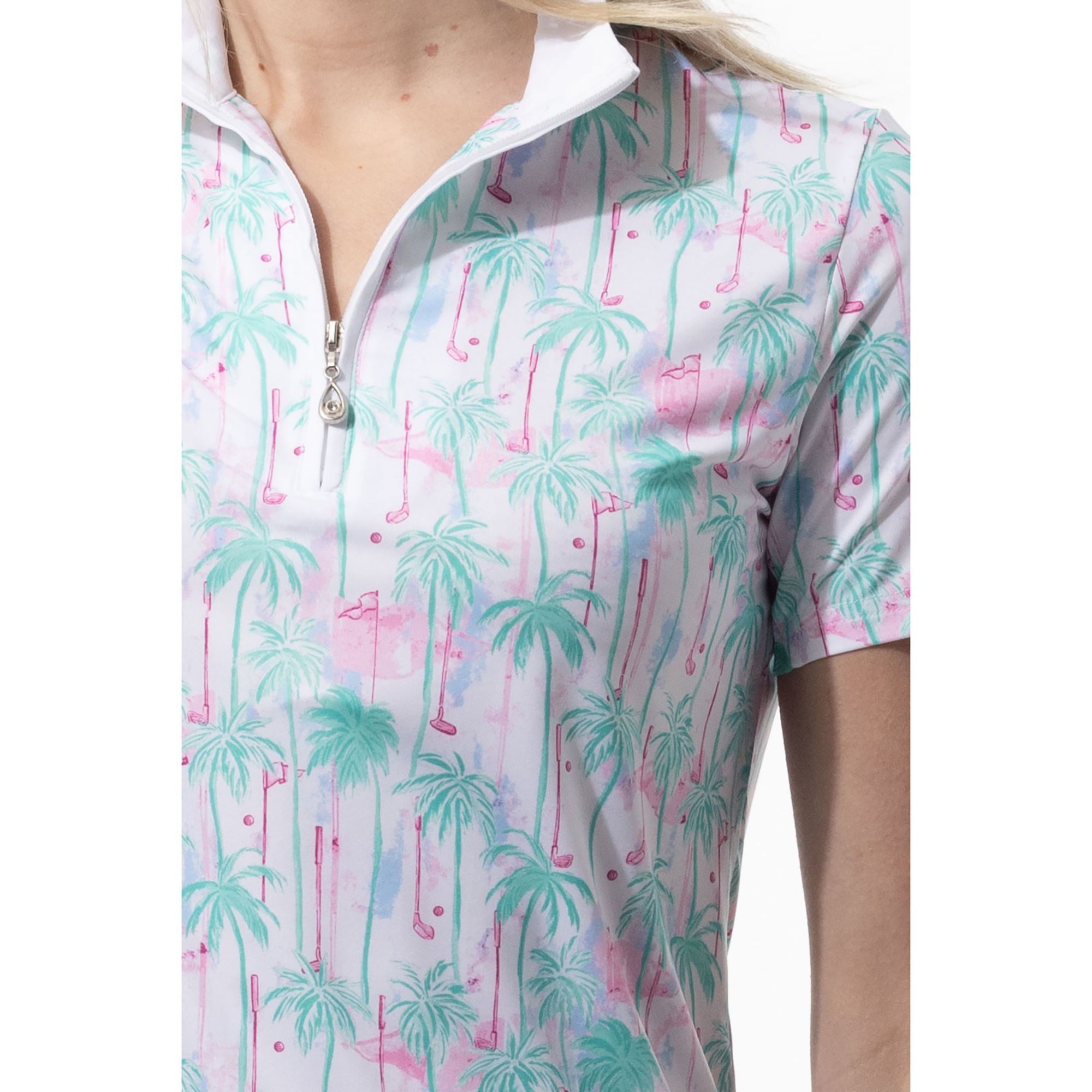 SanSoleil Women's Printed Short Sleeve Mock Neck Golf Polo product image