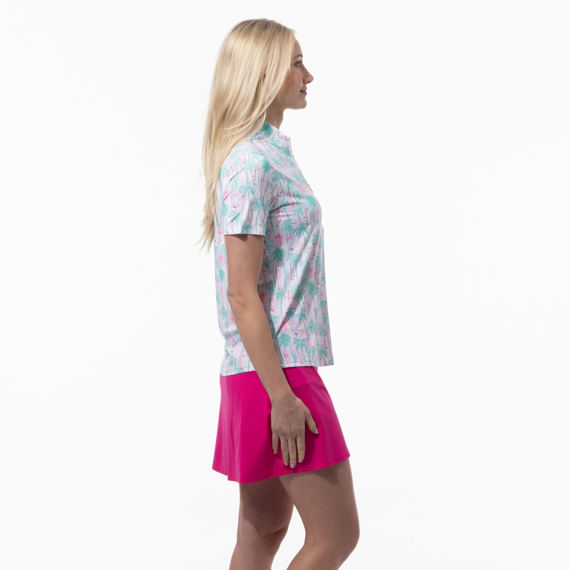 SanSoleil Women's Printed Short Sleeve Mock Neck Golf Polo product image