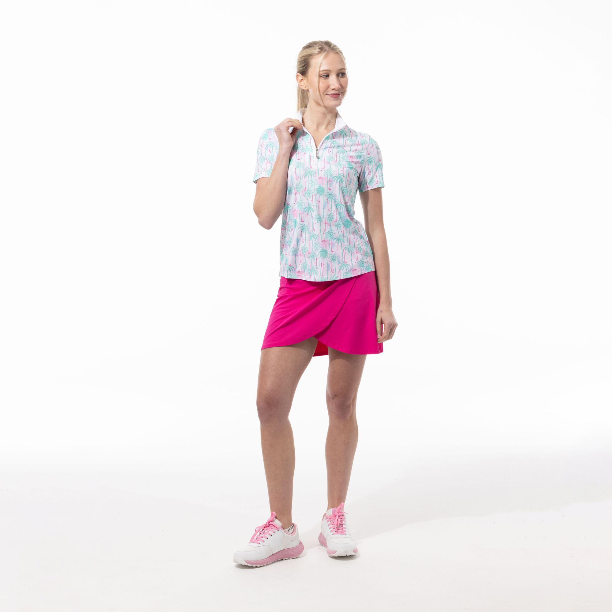 SanSoleil Women's Printed Short Sleeve Mock Neck Golf Polo product image