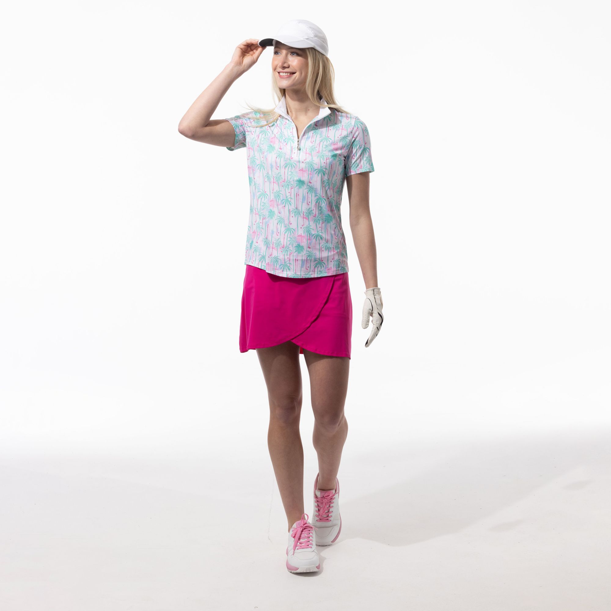 SanSoleil Women's Printed Short Sleeve Mock Neck Golf Polo product image