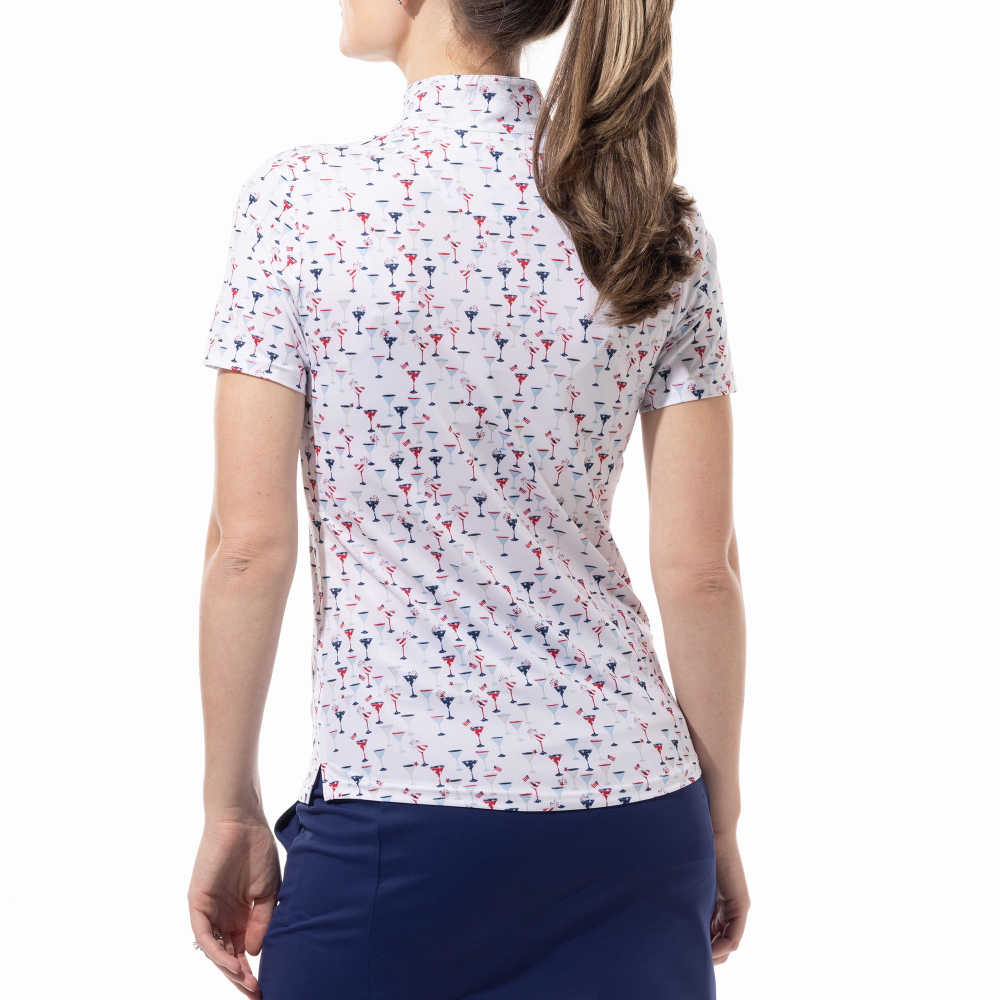 SanSoleil Women's Printed Short Sleeve Mock Neck Golf Polo product image