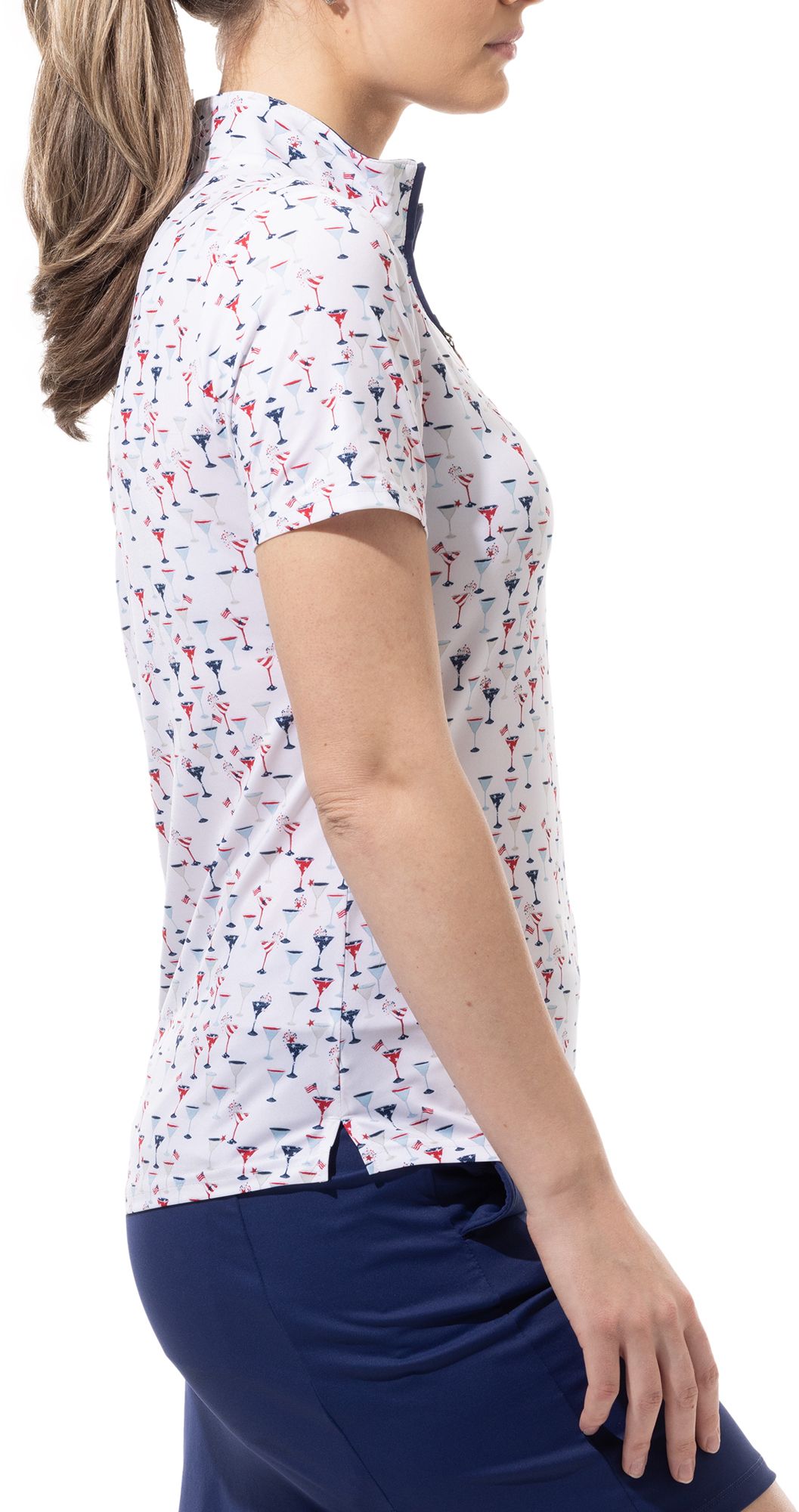 SanSoleil Women's Printed Short Sleeve Mock Neck Golf Polo product image