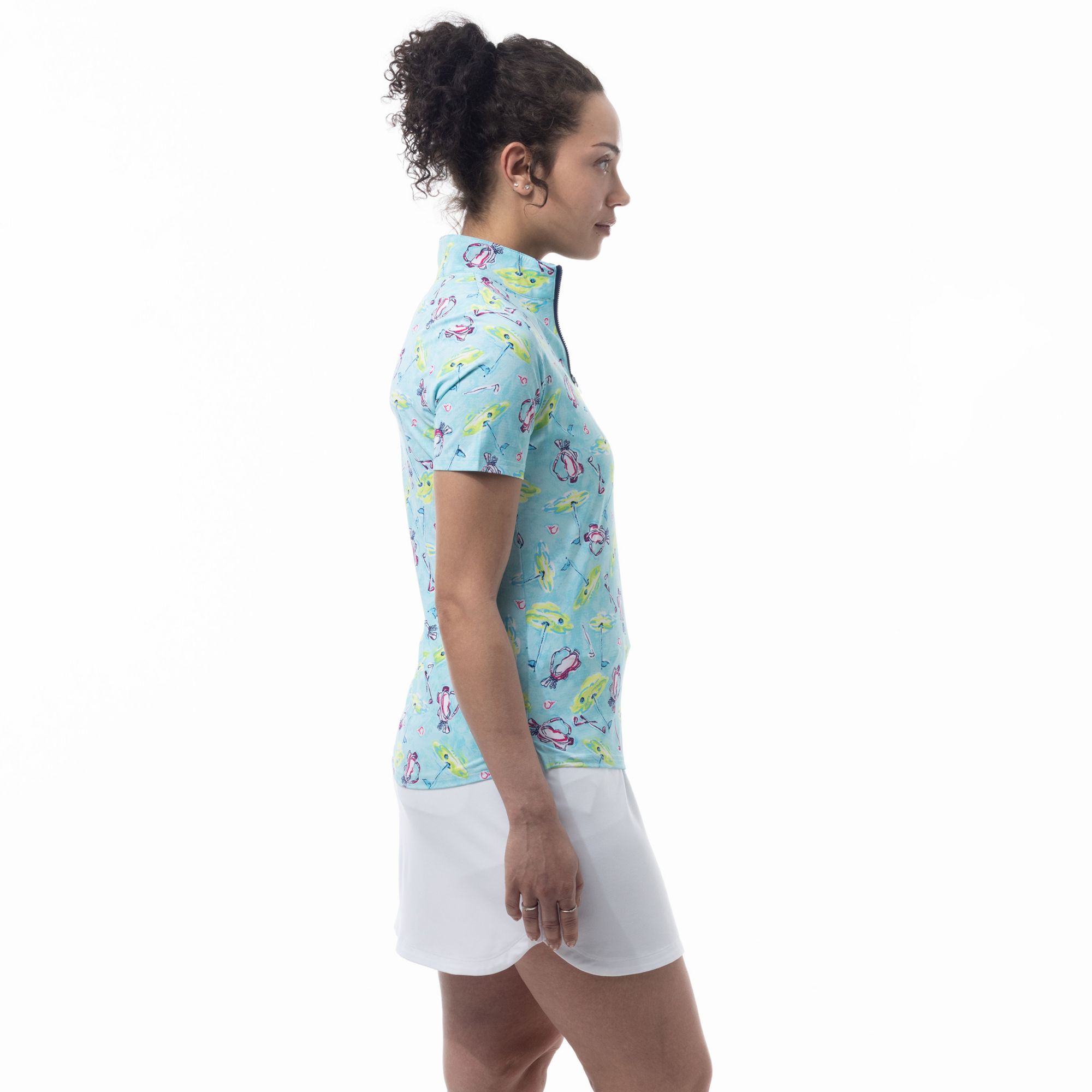 San Soleil Women's SolAir Short Sleeve Print Golf Mock Neck product image