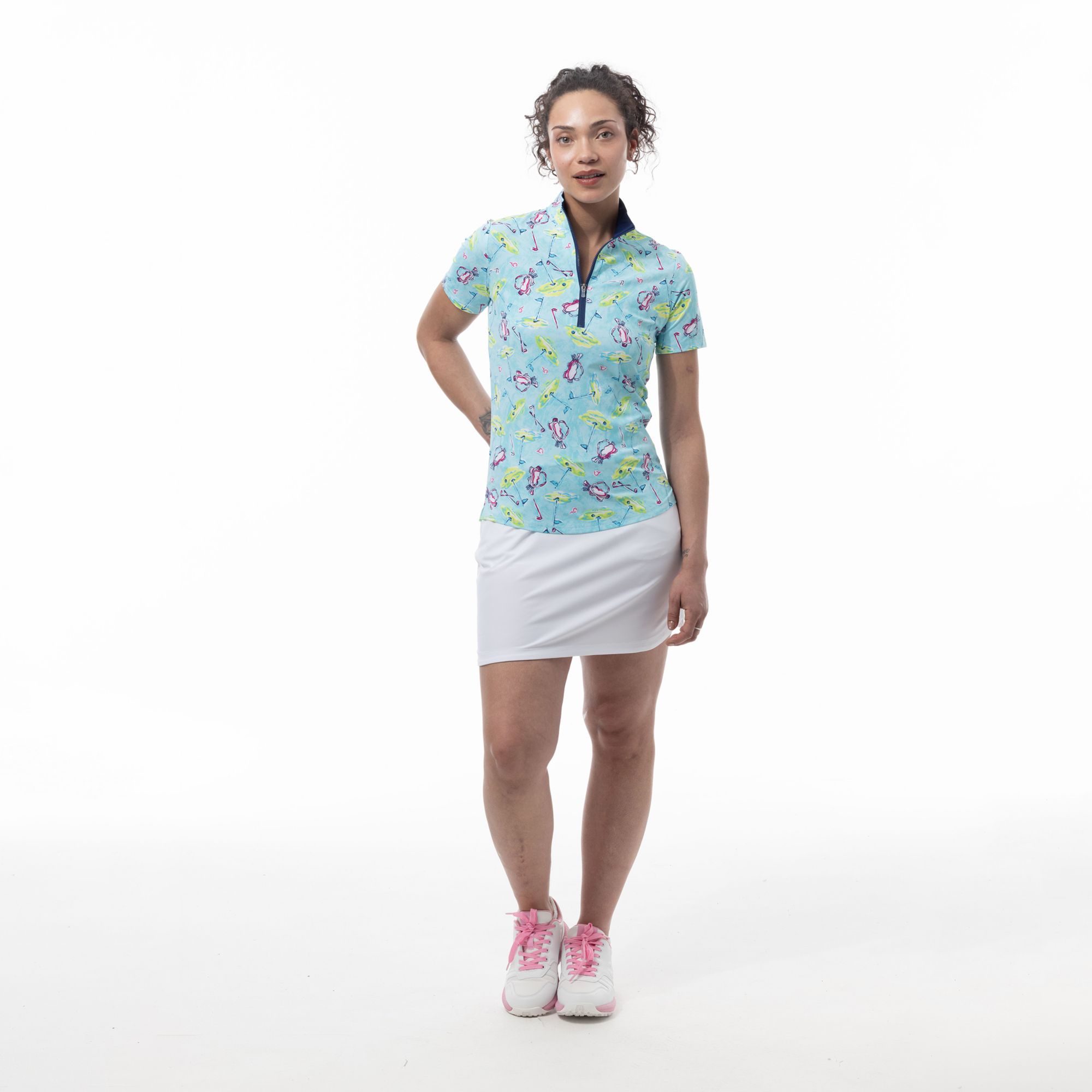 San Soleil Women's SolAir Short Sleeve Print Golf Mock Neck product image