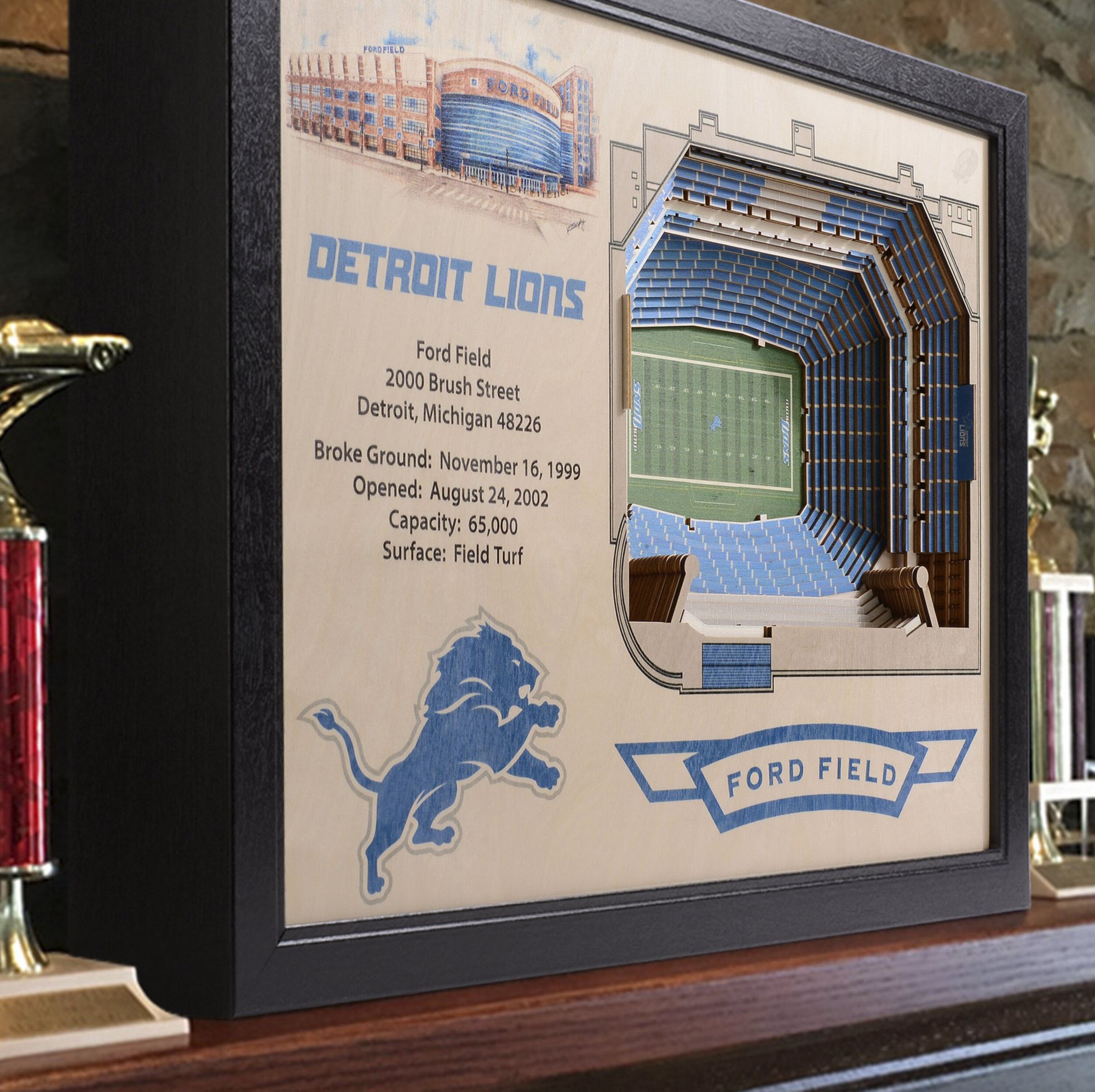 YouTheFan Detroit Lions 25-Layer StadiumViews 3D Wall Art product image