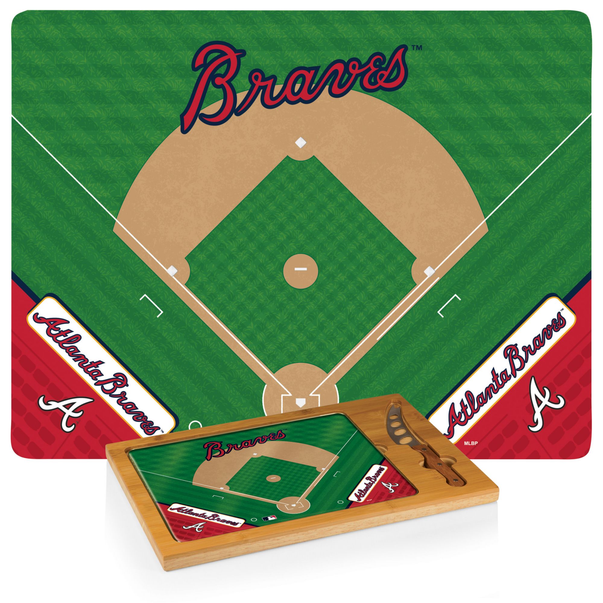 Picnic Time Atlanta Braves Glass Top Serving Board Set product image