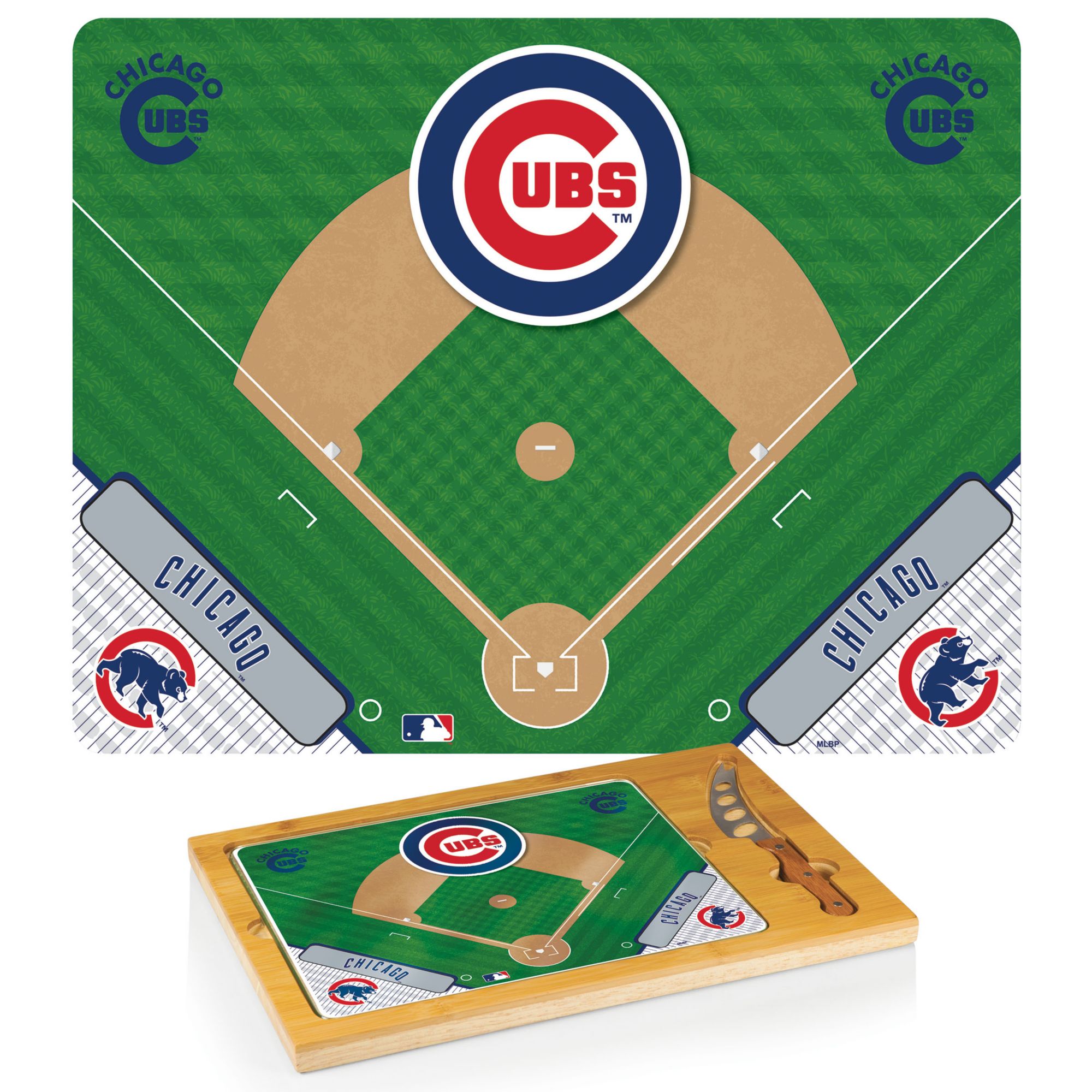 Picnic Time Chicago Cubs Glass Top Serving Board Set