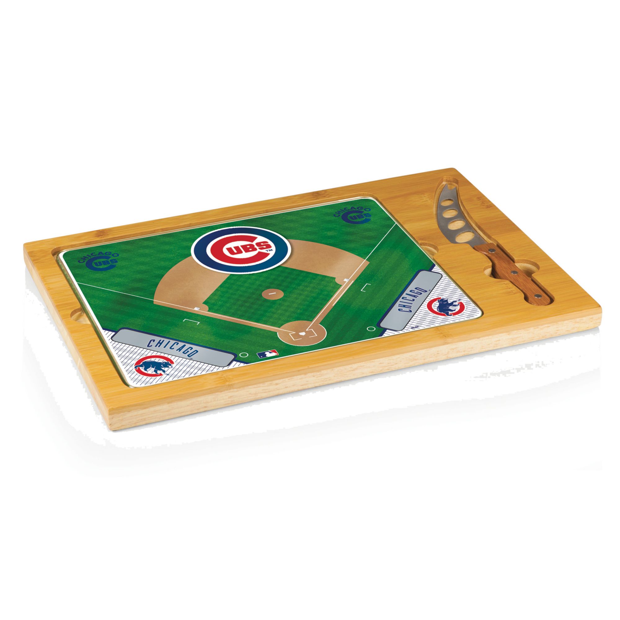 Picnic Time Chicago Cubs Glass Top Serving Board Set