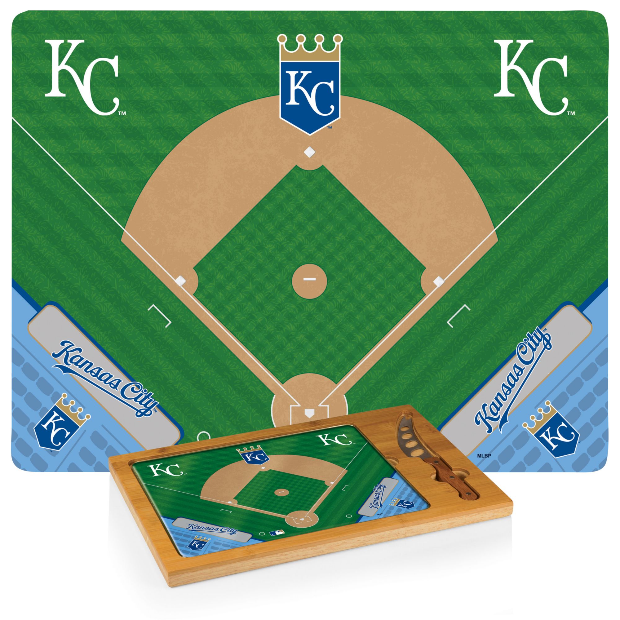 Picnic Time Kansas City Royals Glass Top Serving Board Set