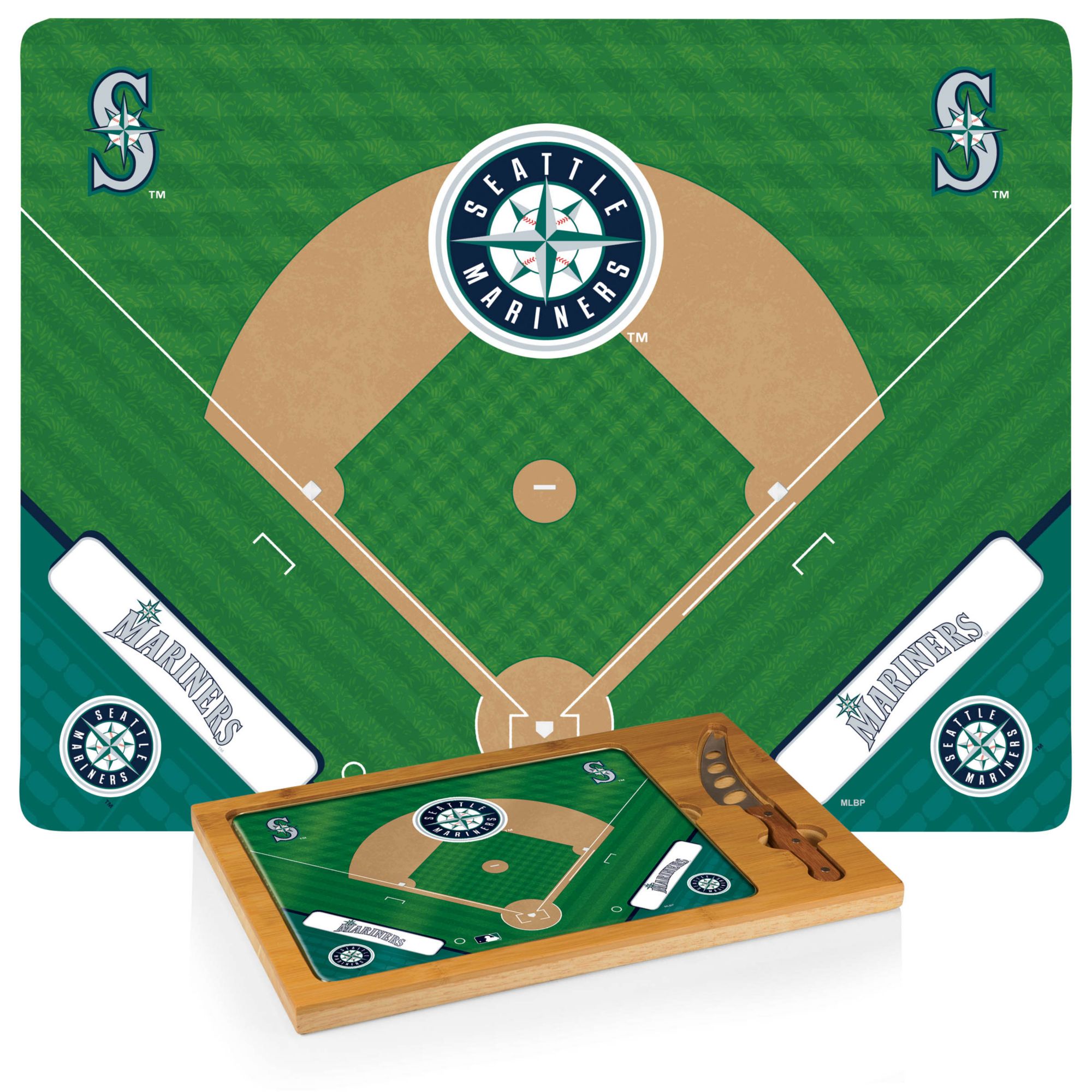 Picnic Time Seattle Mariners Glass Top Serving Board Set