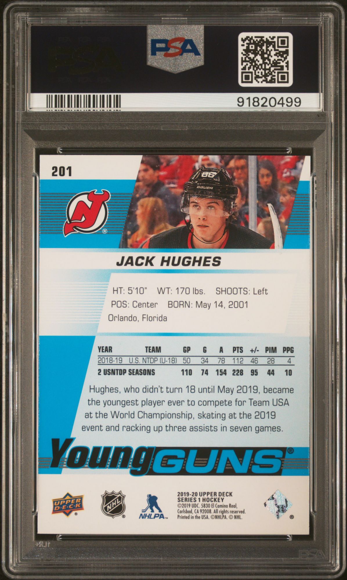 2019 Upper Deck 201 Jack Hughes PSA 10 product image