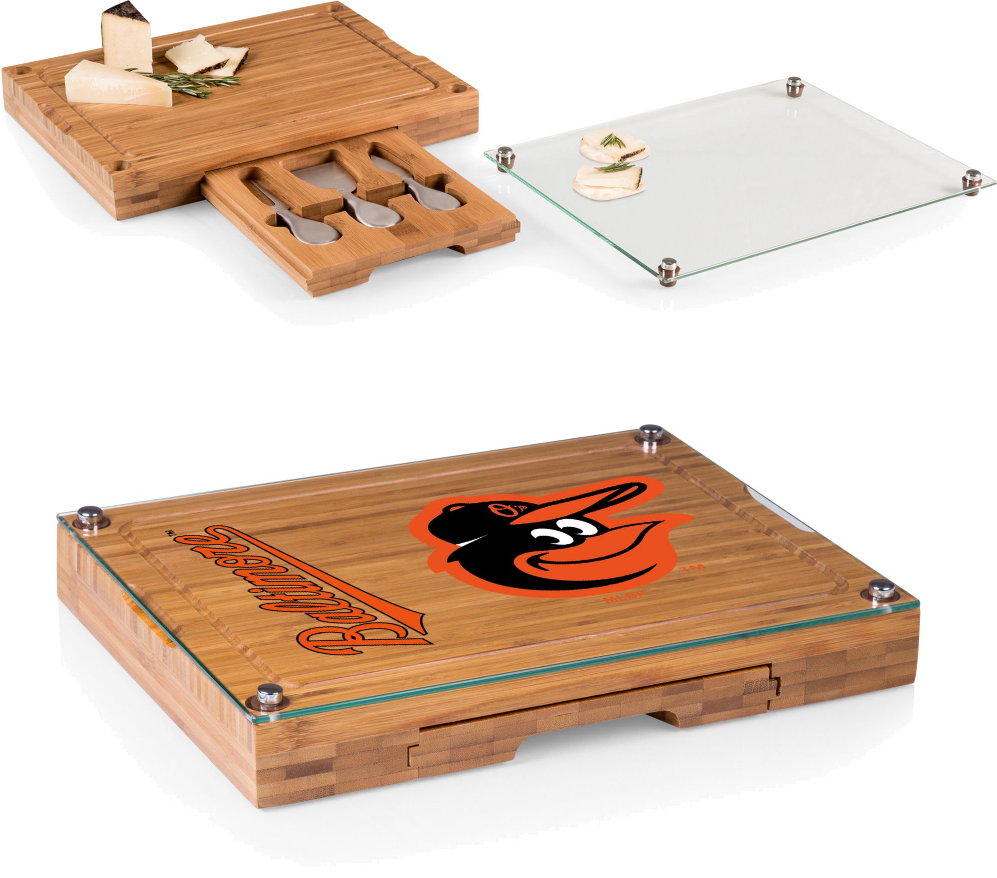 Picnic Time Baltimore Orioles Concerto Glass Top Cheese Board and Knife Set product image