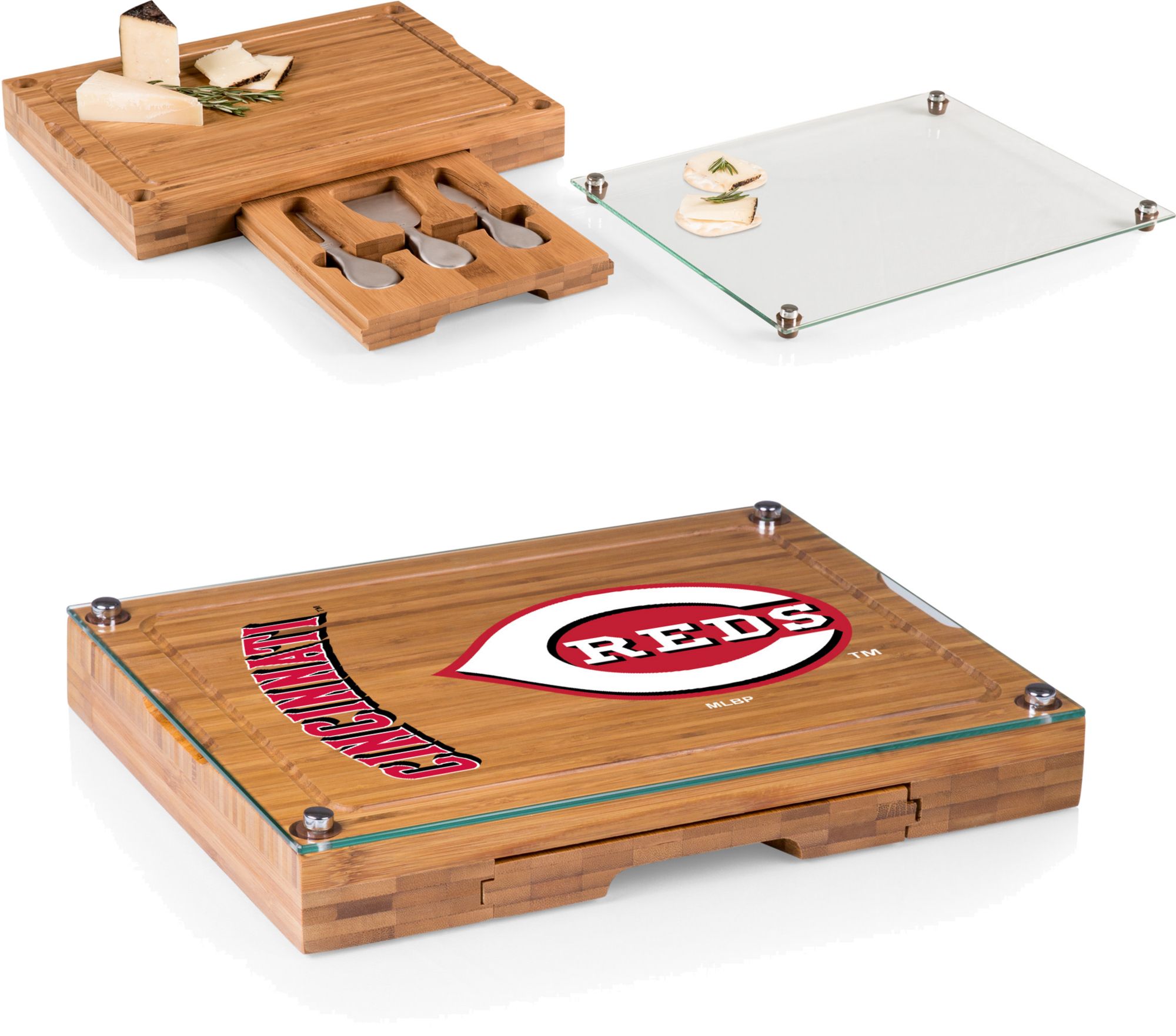 Picnic Time Cincinnati Reds Concerto Glass Top Cheese Board and Knife Set product image