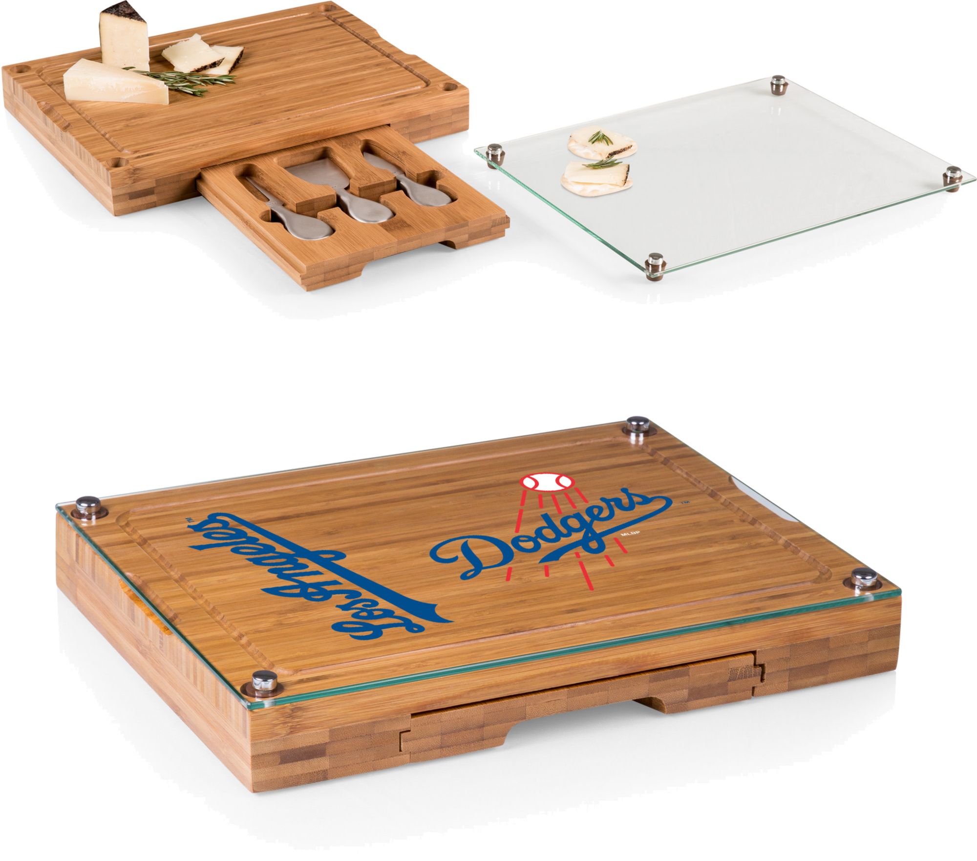 Picnic Time Los Angeles Dodgers Concerto Glass Top Cheese Board and Knife Set