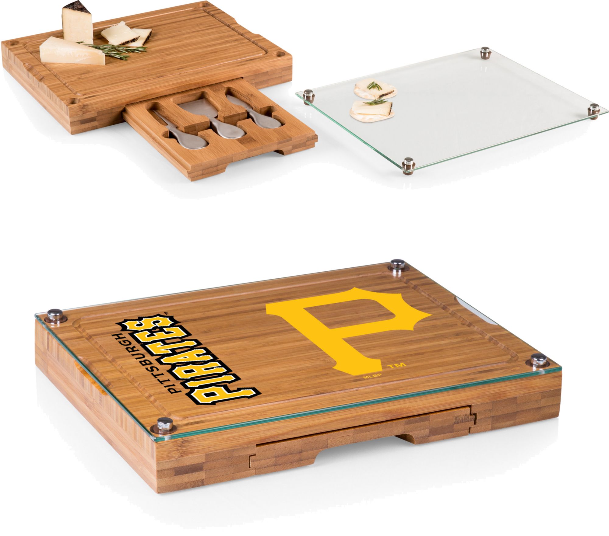 Picnic Time Pittsburgh Pirates Concerto Glass Top Cheese Board and Knife Set product image