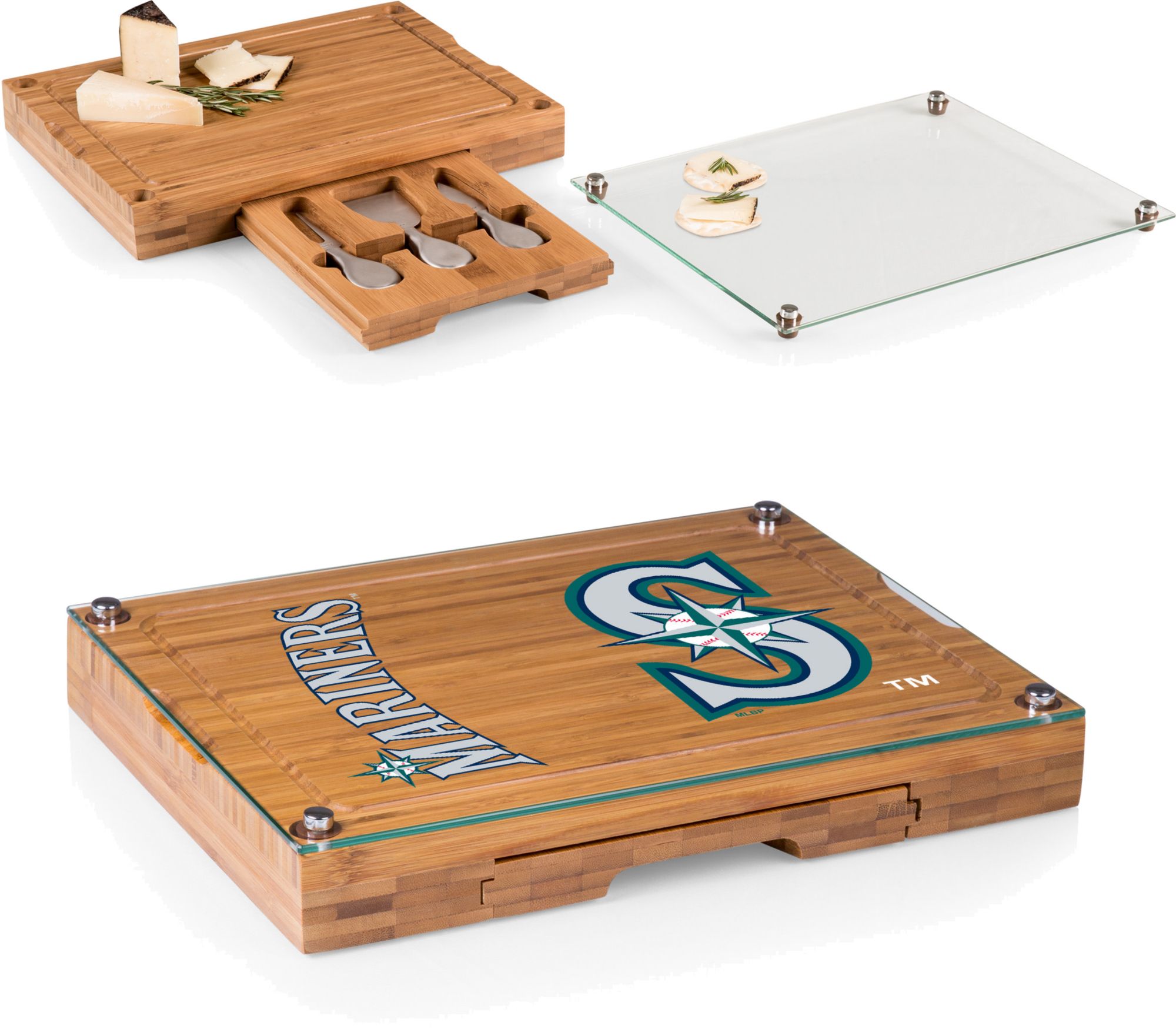 Picnic Time Seattle Mariners Concerto Glass Top Cheese Board and Knife Set