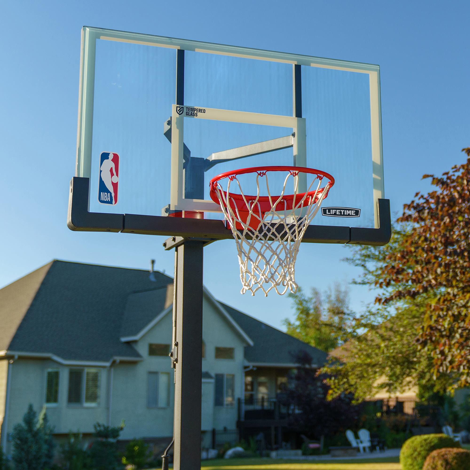 Lifetime 54-Inch Crank Adjust Bolt-Down Basketball Hoop with Tempered Glass Backboard, Slam-It Ultra Rim (NBA Version) product image