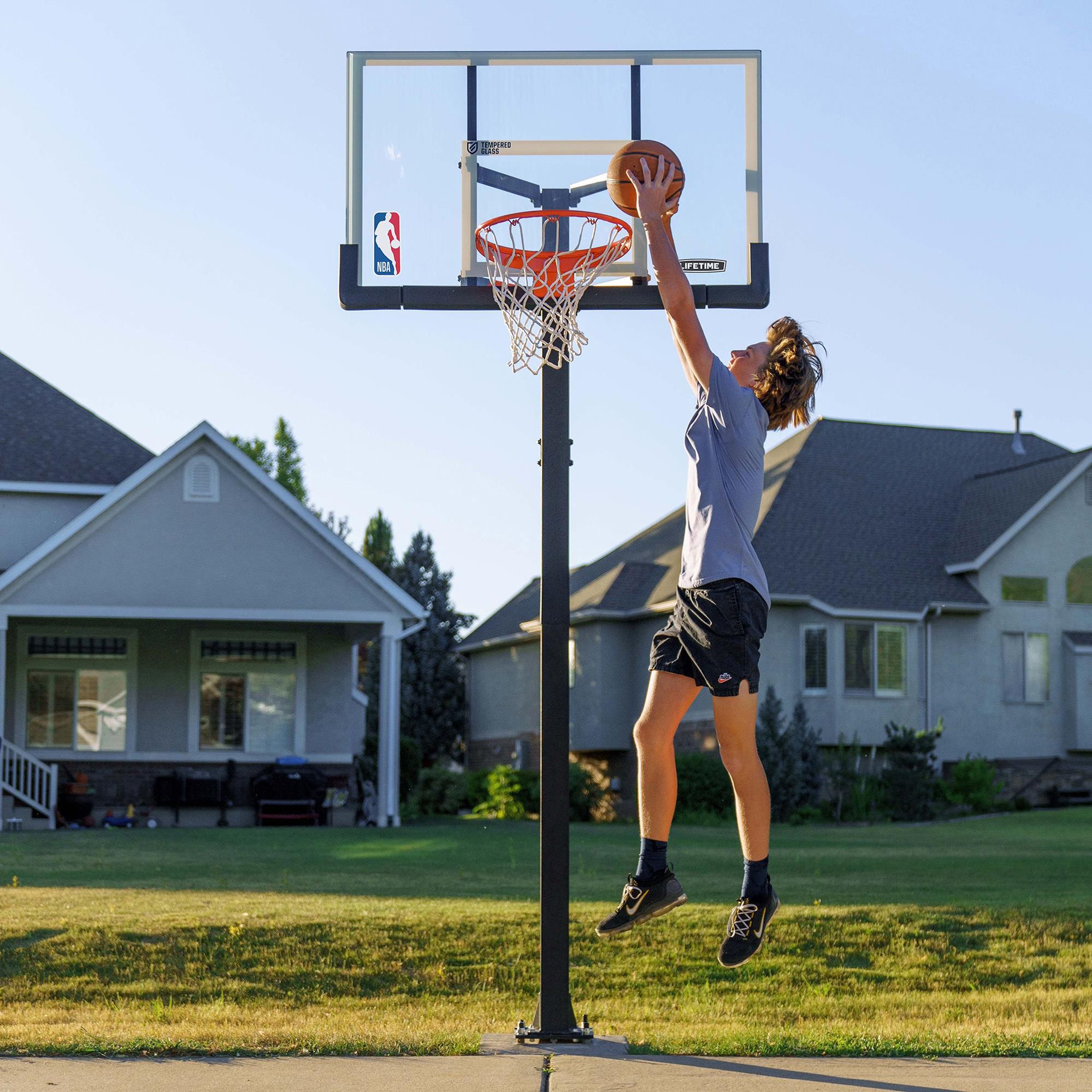 Lifetime 54-Inch Crank Adjust Bolt-Down Basketball Hoop with Tempered Glass Backboard, Slam-It Ultra Rim (NBA Version) product image