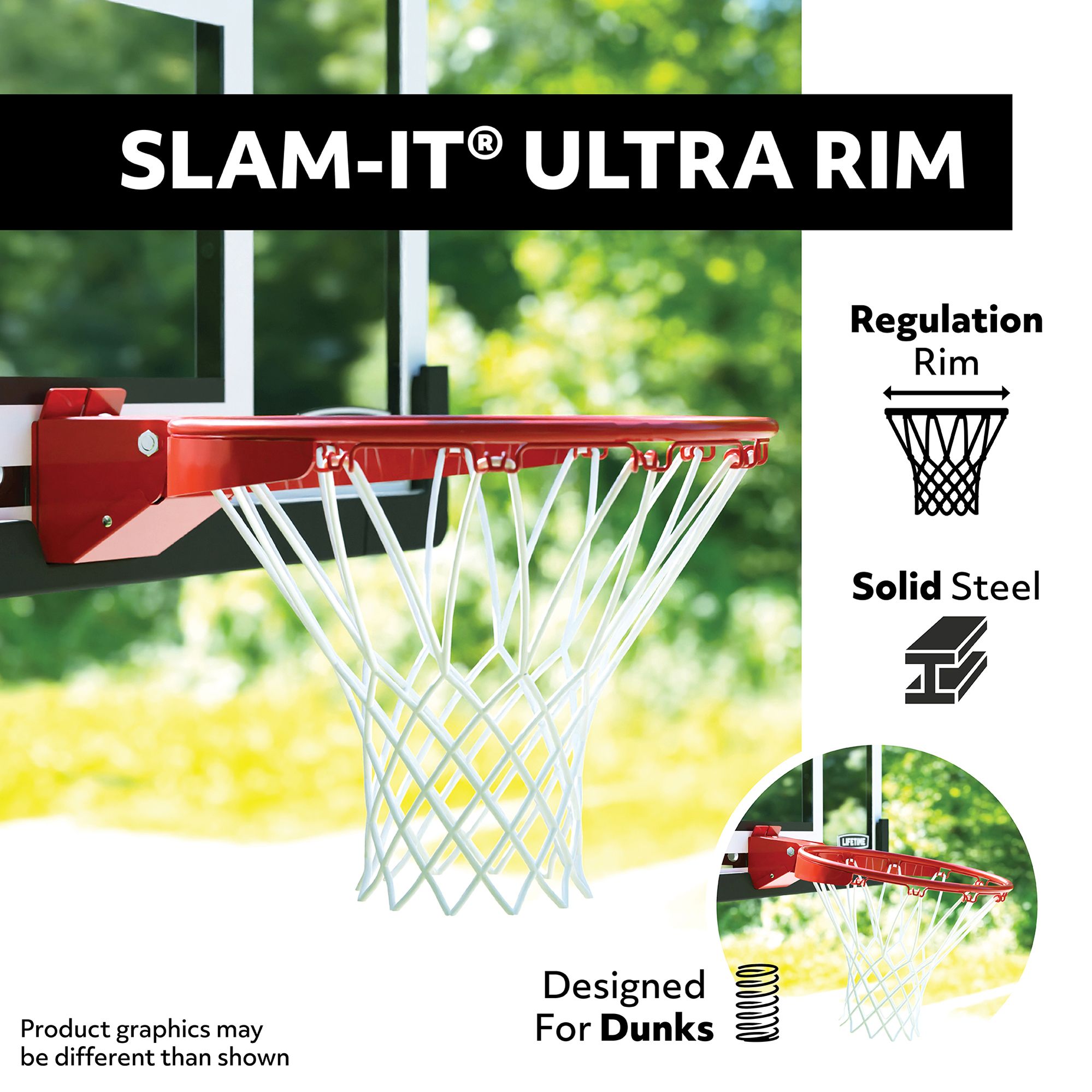 Lifetime 54-Inch Crank Adjust Bolt-Down Basketball Hoop with Tempered Glass Backboard, Slam-It Ultra Rim (NBA Version) product image