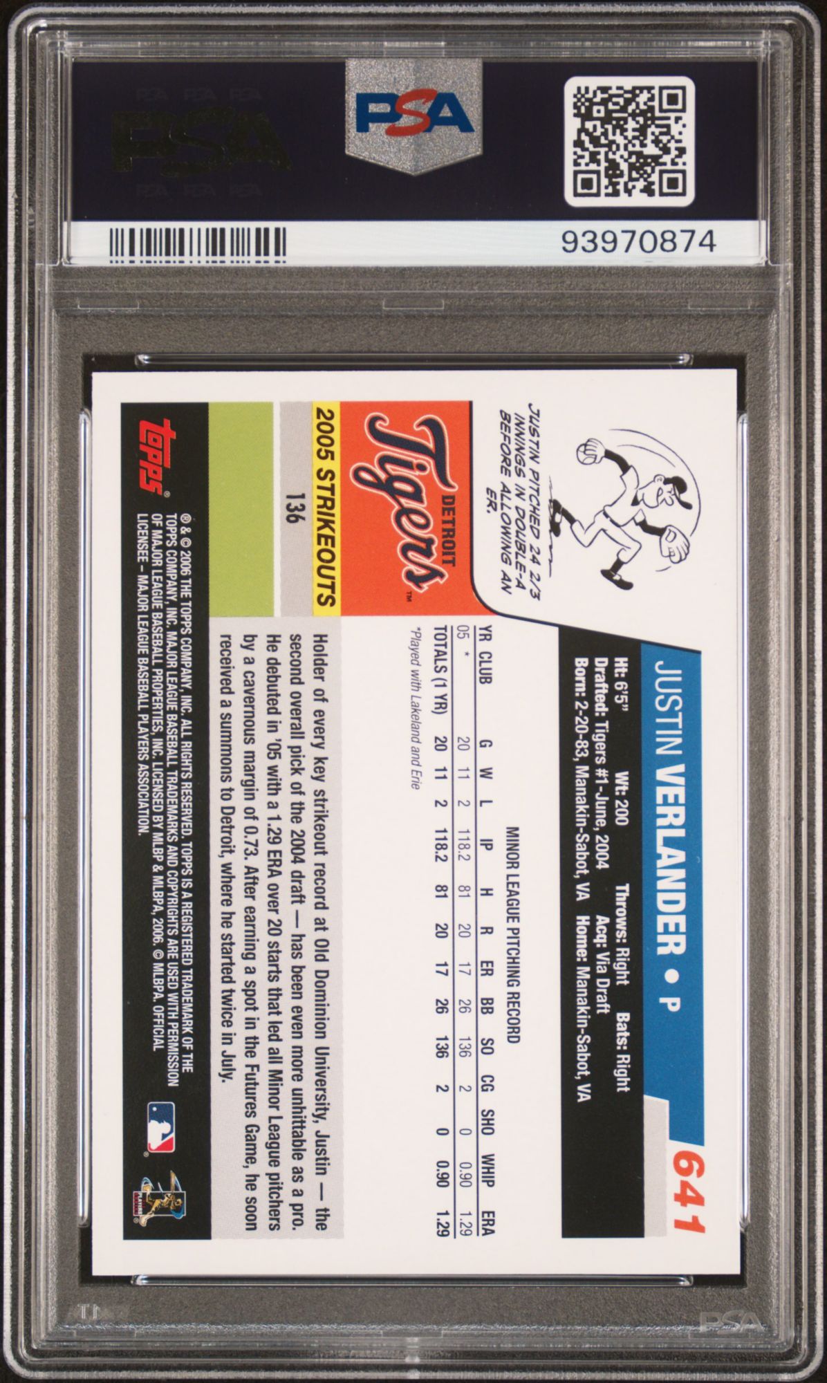 2006 Topps 641 Justin Verlander PSA 10 product image